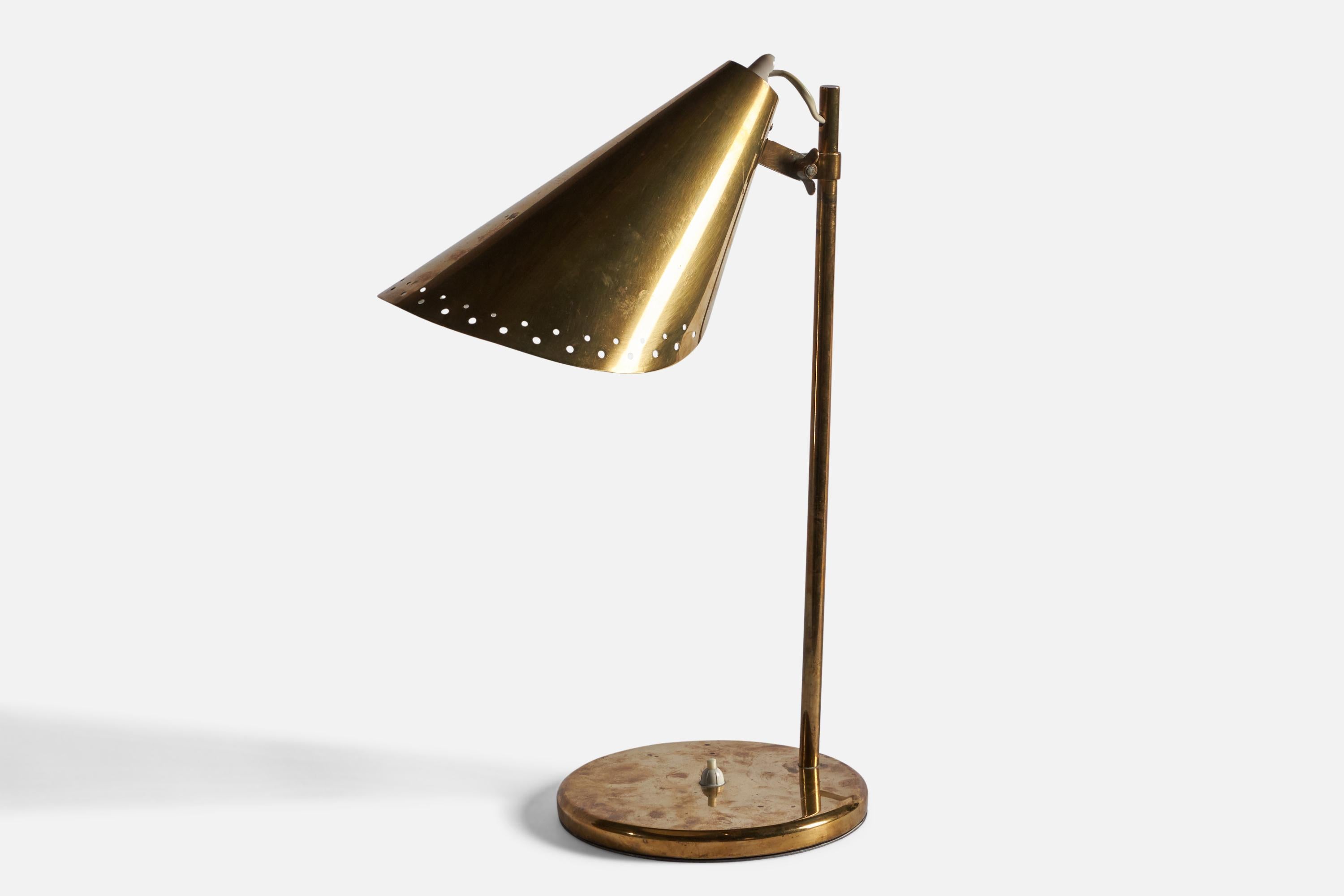 Mid-Century Modern Finnish Designer, Adjustable Table Lamp, Brass, Finland 1940s For Sale