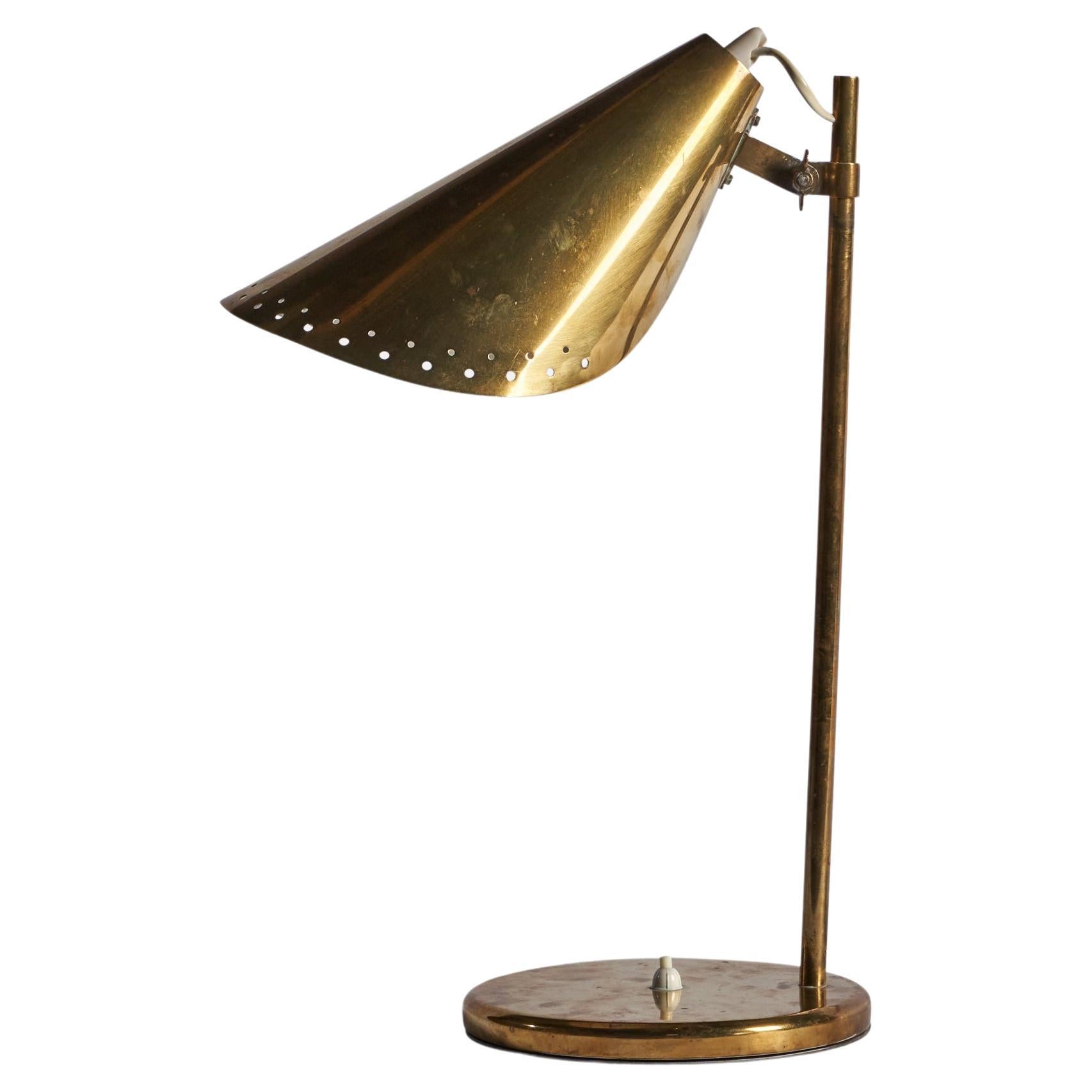 Finnish Designer, Adjustable Table Lamp, Brass, Finland 1940s For Sale