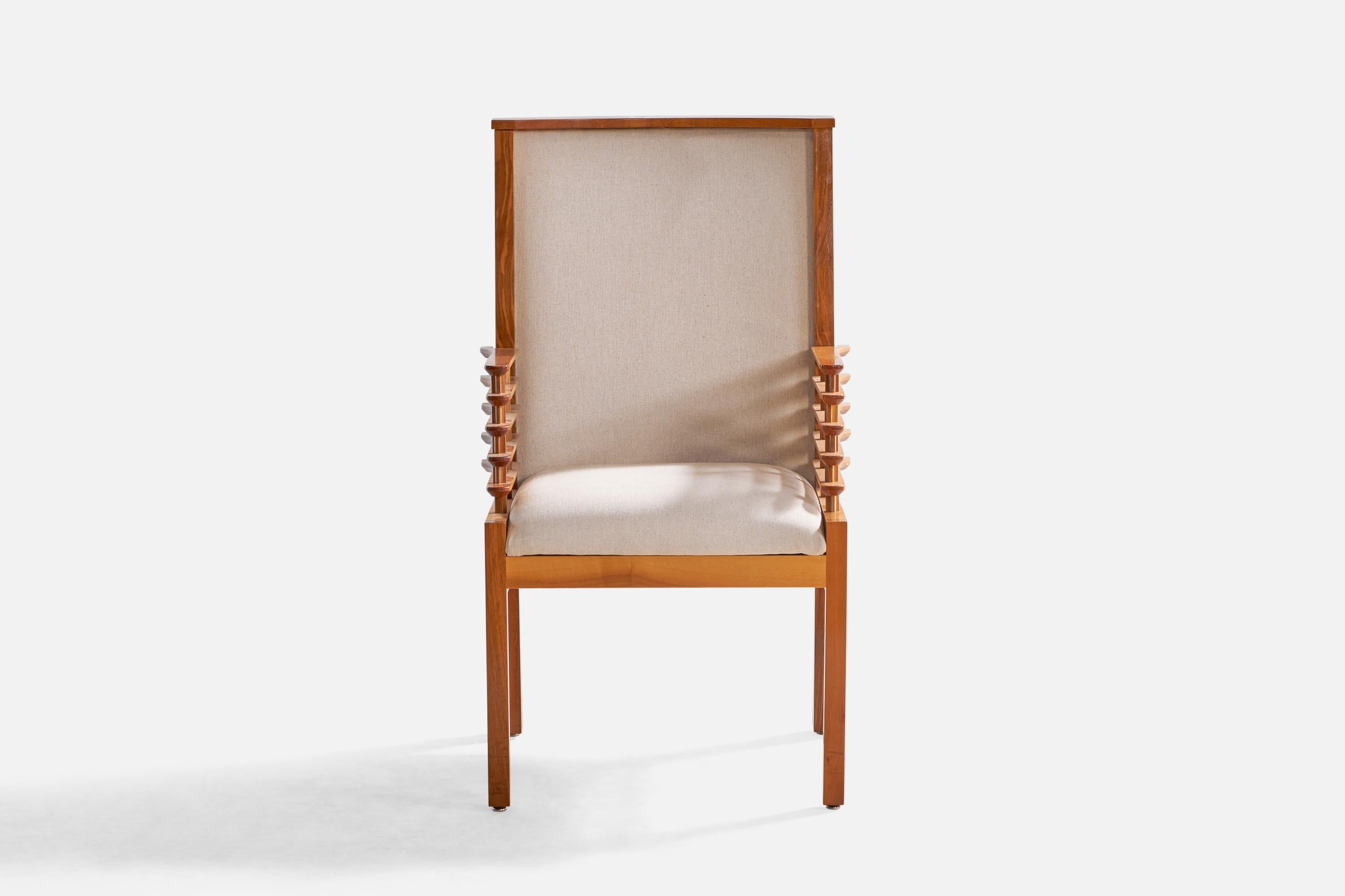 Mid-Century Modern Finnish Designer, Armchair, Walnut, Fabric, Finland, 1950s For Sale