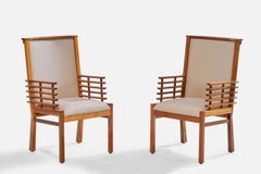 Designer finlandais, fauteuils, noyer, tissu, Finlande, années 1950
