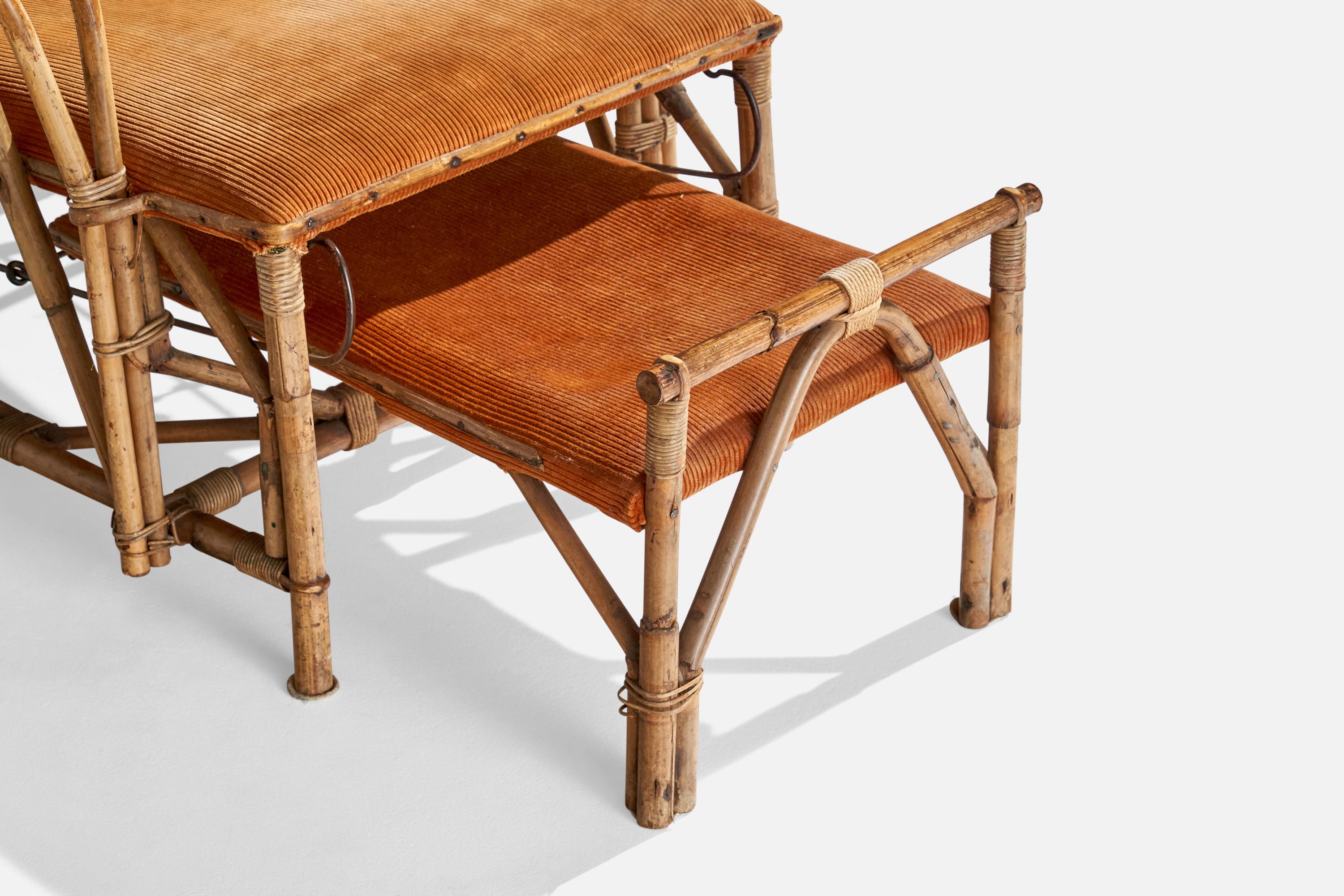 Designer finlandese, Chaise Longue, Bambù, Rattan, Tessuto, Finlandia, anni '30 In condizioni discrete in vendita a High Point, NC