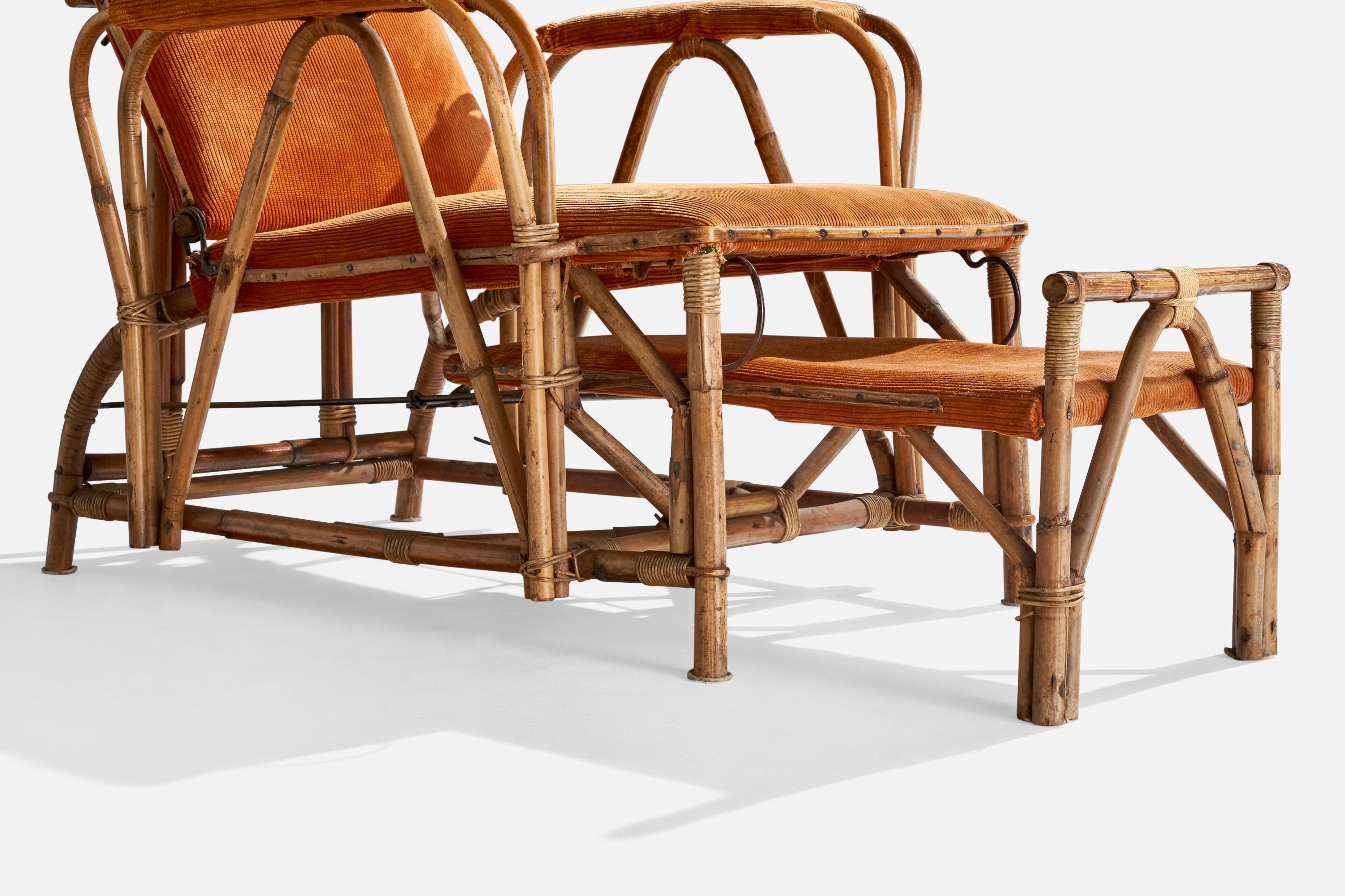 Metà XX secolo Designer finlandese, Chaise Longue, Bambù, Rattan, Tessuto, Finlandia, anni '30 in vendita