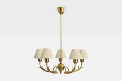 Finnischer Designer, Kronleuchter, Messing, Stoff, Finnland, 1950er Jahre