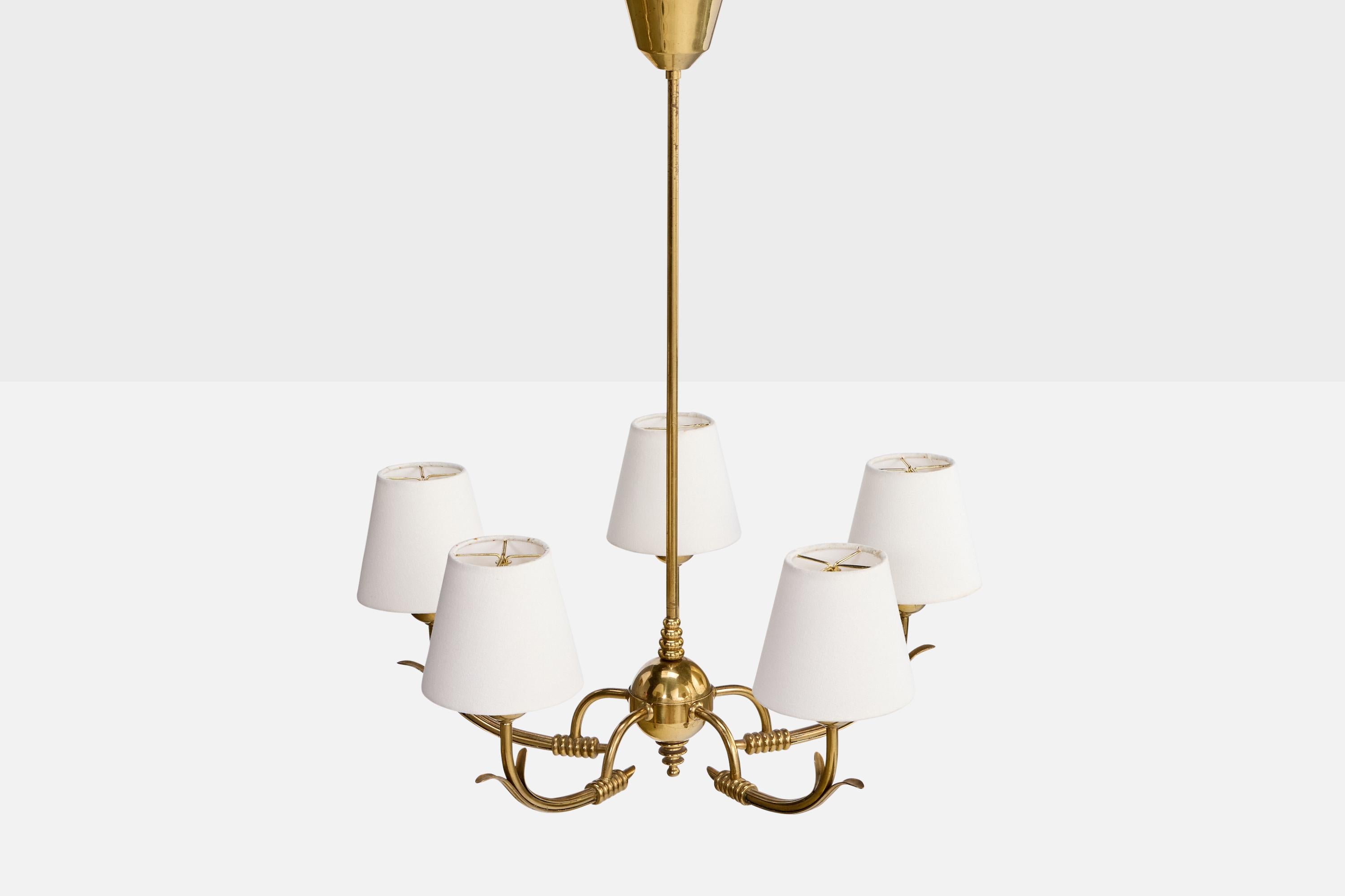Finnish Designer, Chandelier, Brass, Fabric, Finland, 1950s In Good Condition For Sale In High Point, NC