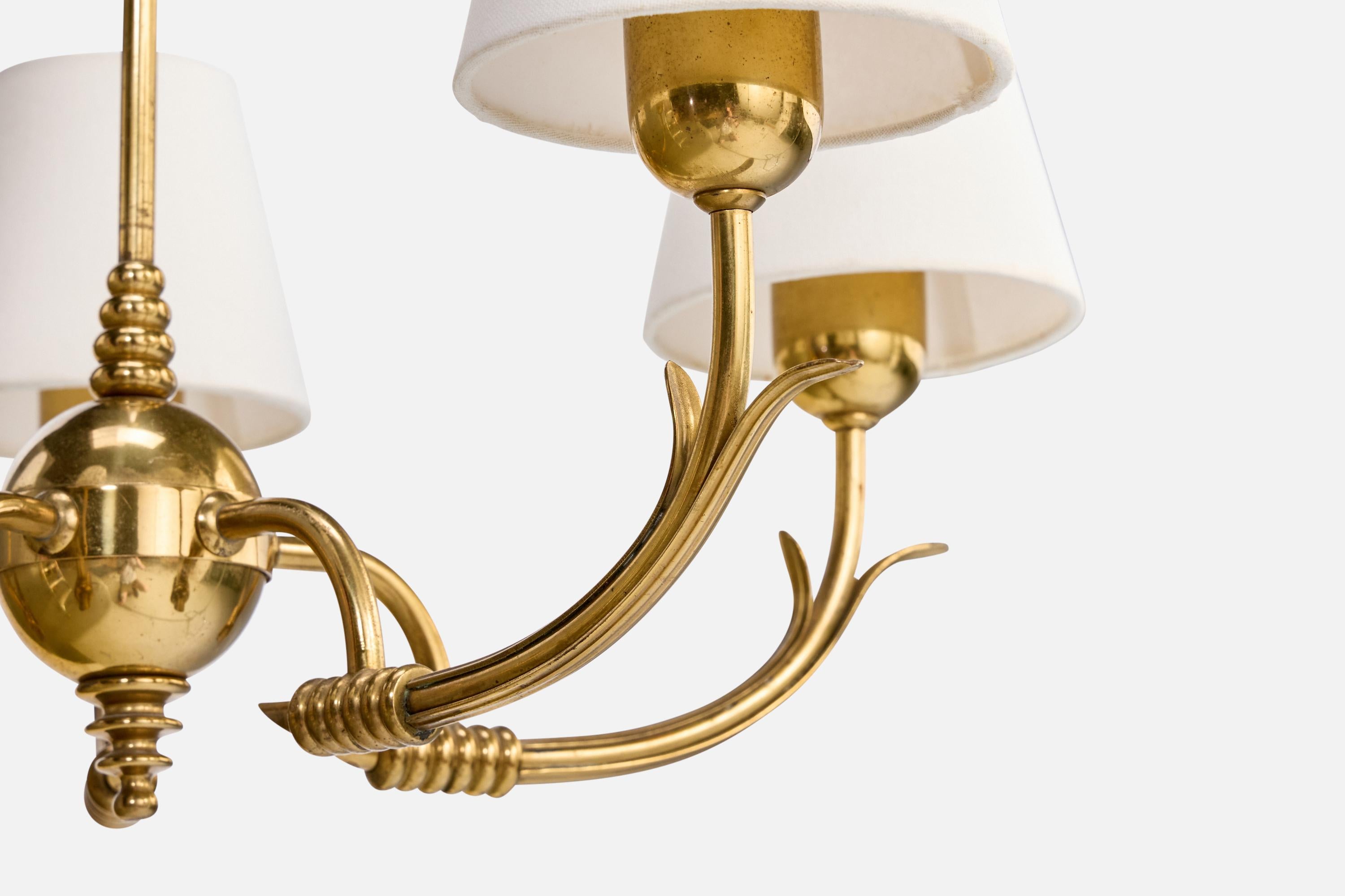 Finnish Designer, Chandelier, Brass, Fabric, Finland, 1950s For Sale 2