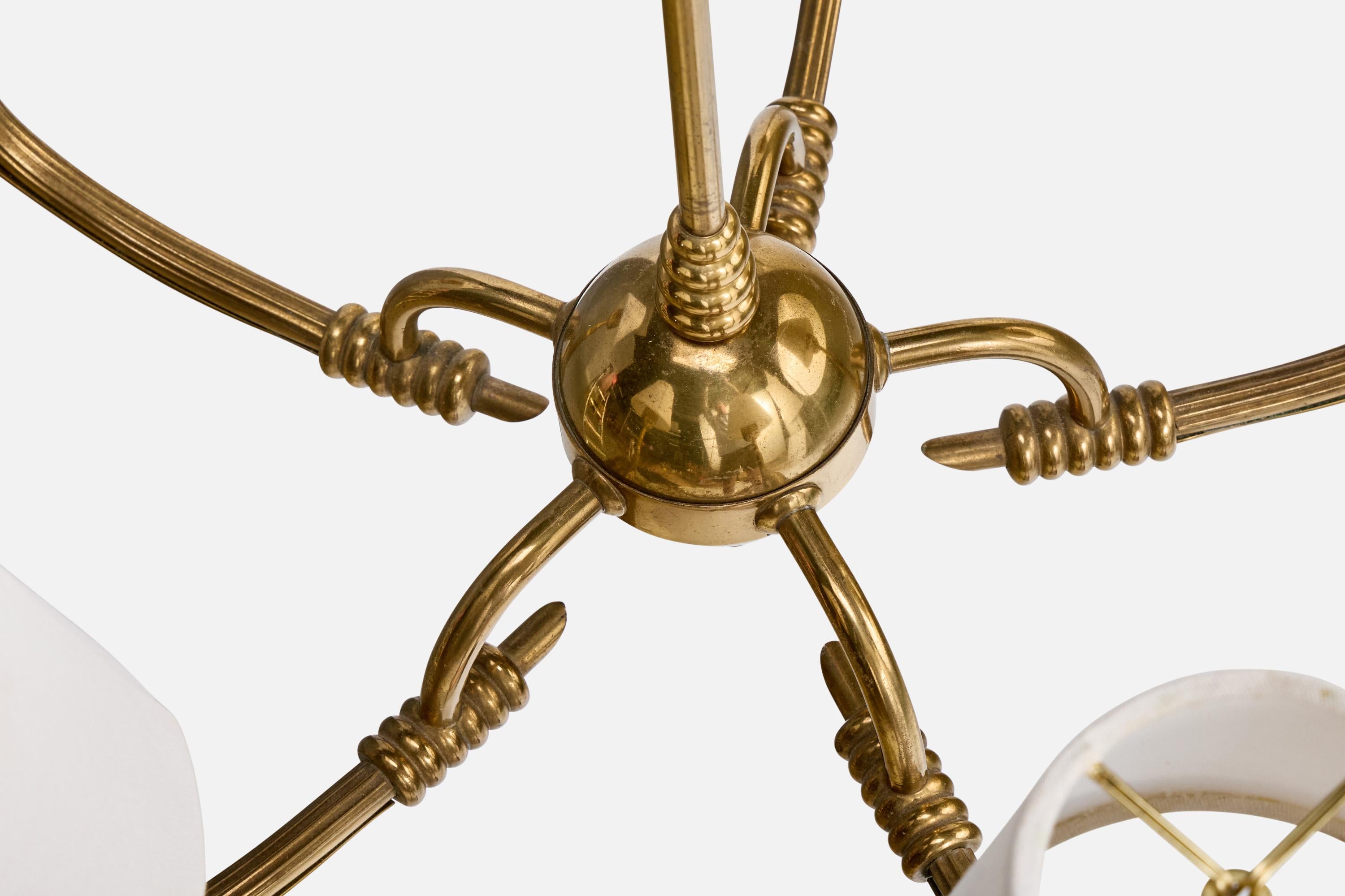 Finnish Designer, Chandelier, Brass, Fabric, Finland, 1950s For Sale 4