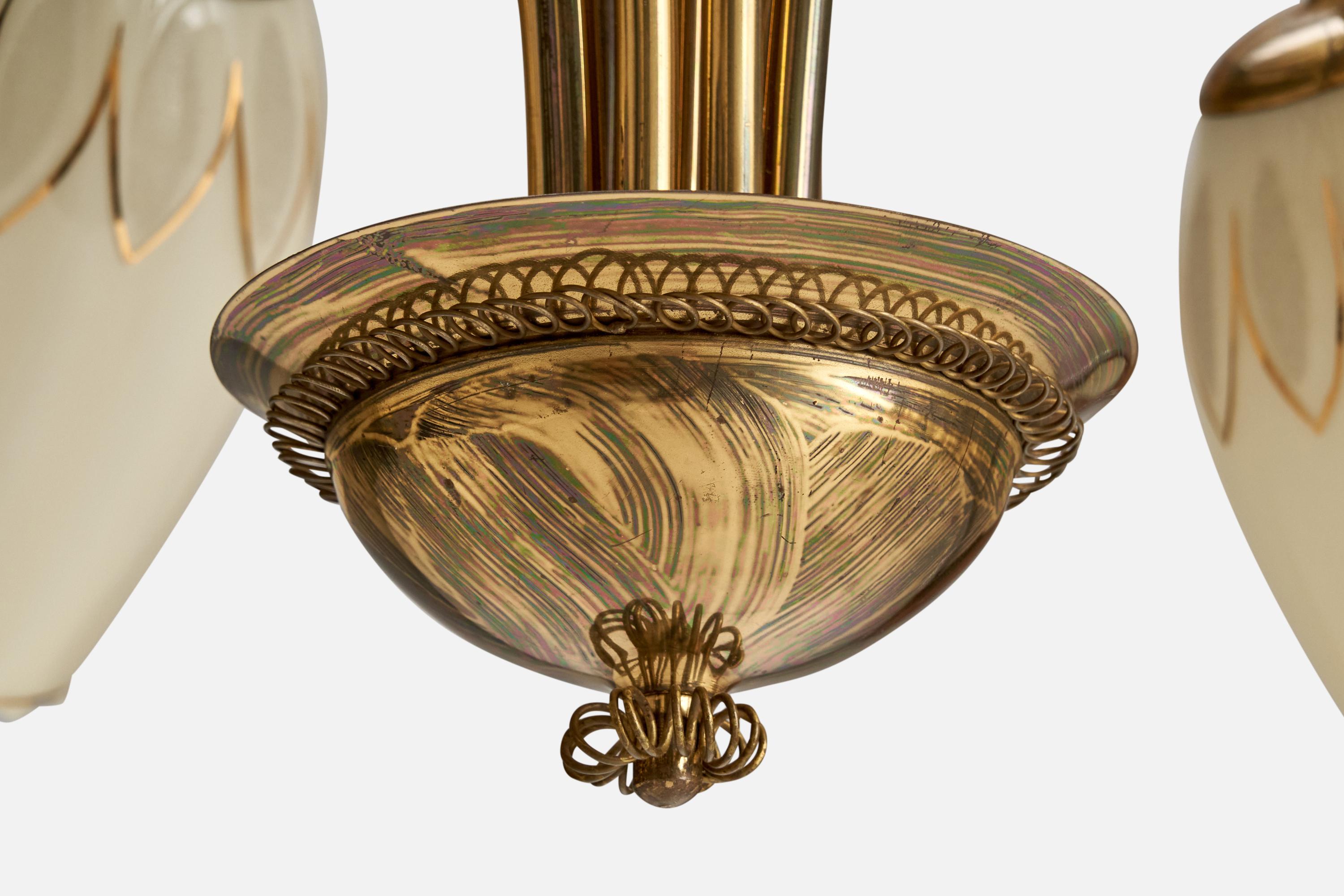 Designer finlandese, lampadario, ottone, vetro, acrilico, Finlandia, anni '40 in vendita 1