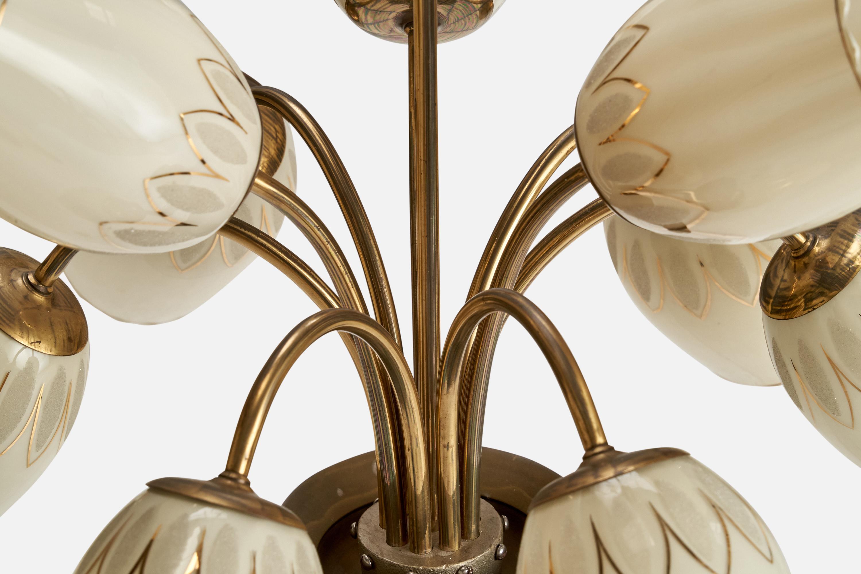 Designer finlandese, lampadario, ottone, vetro, acrilico, Finlandia, anni '40 in vendita 2