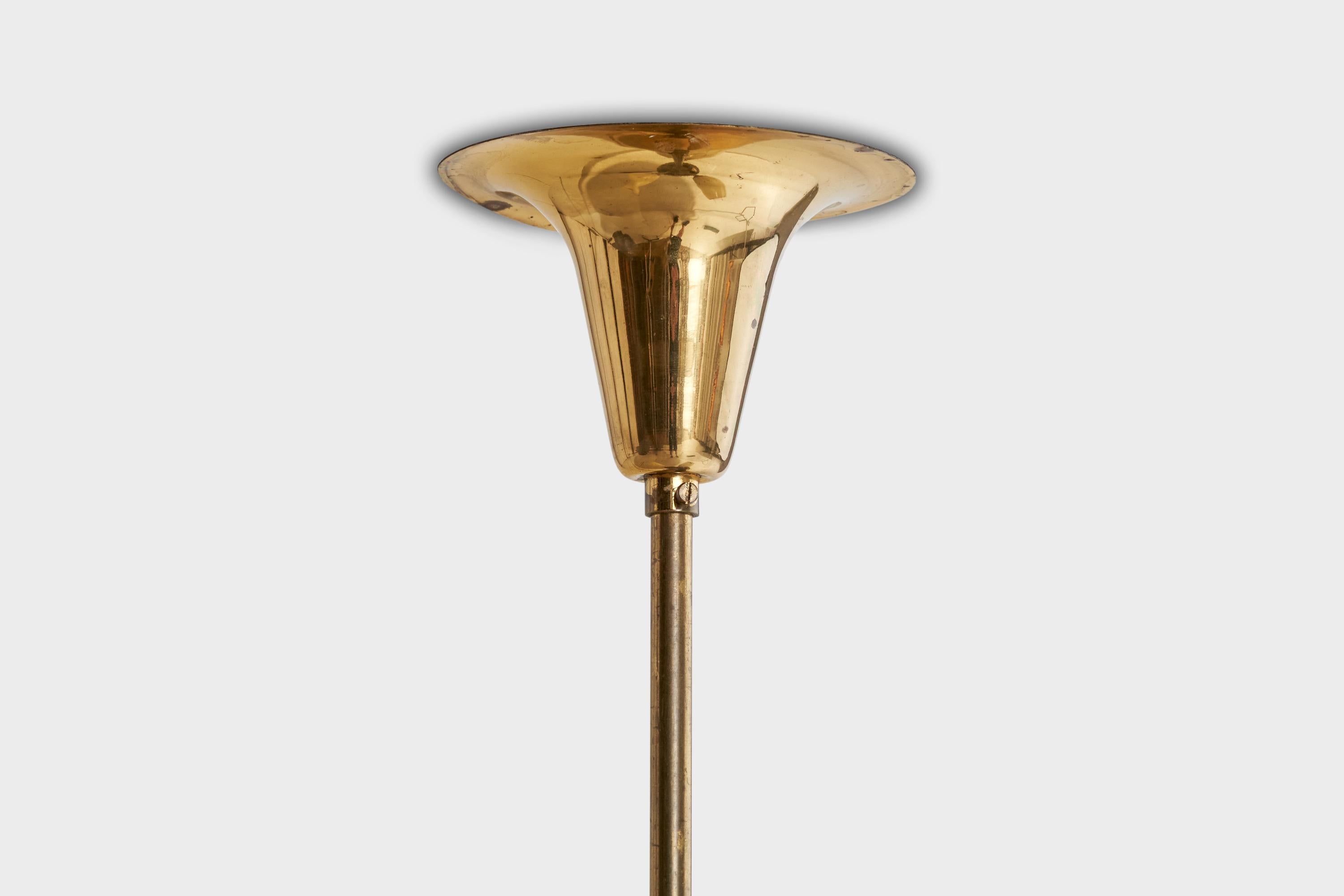 Finnischer Designer, Kronleuchter, Messing, Glas, Finnland, 1940er Jahre im Angebot 5