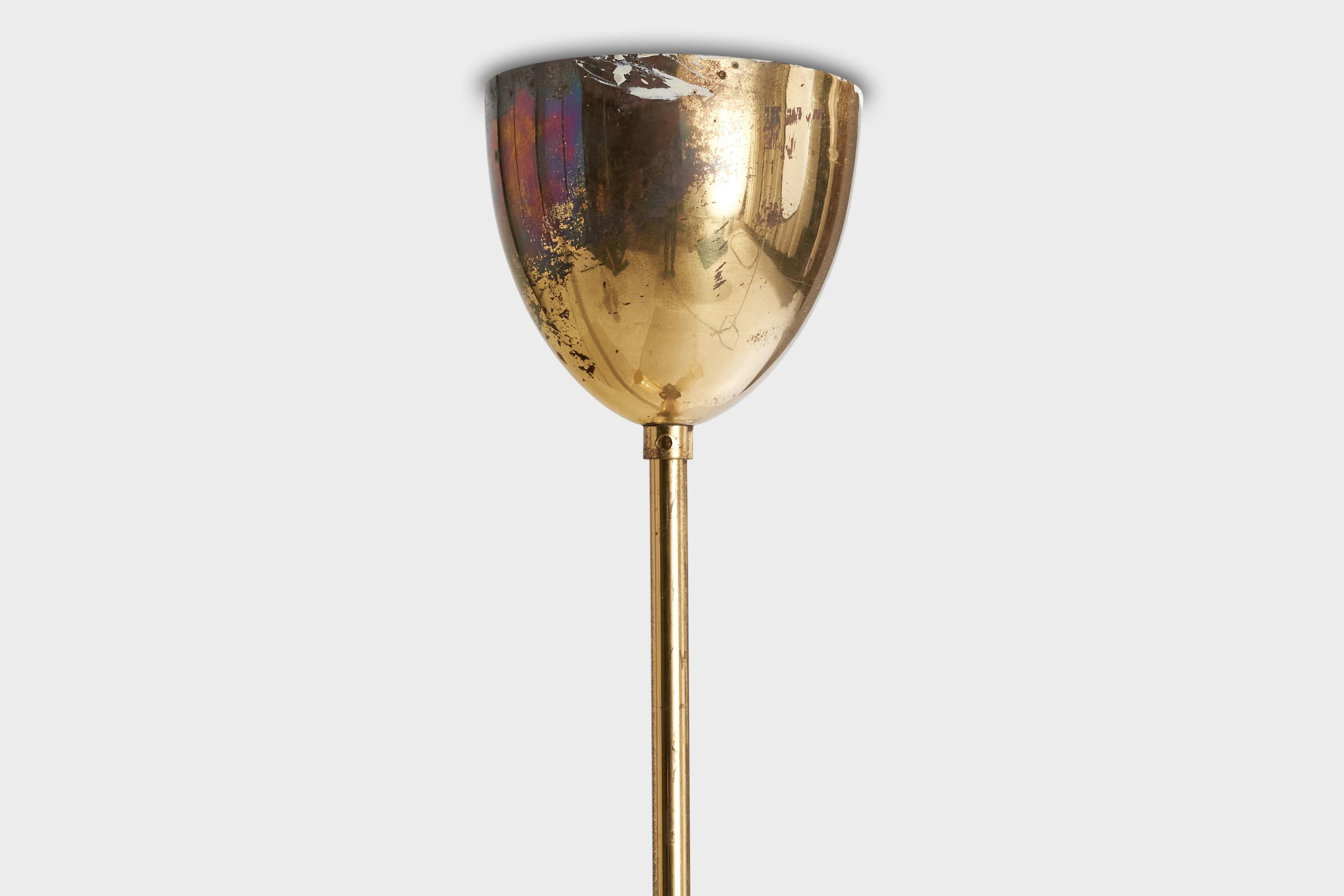 Finnish Designer, Chandelier, Brass, Glass, Finland, 1940s For Sale 5