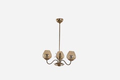 Designer finlandese, lampadario, ottone, vetro, Finlandia, anni '40
