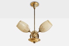 Finnish Designer, Chandelier, Brass, Glass, Finland, 1940s