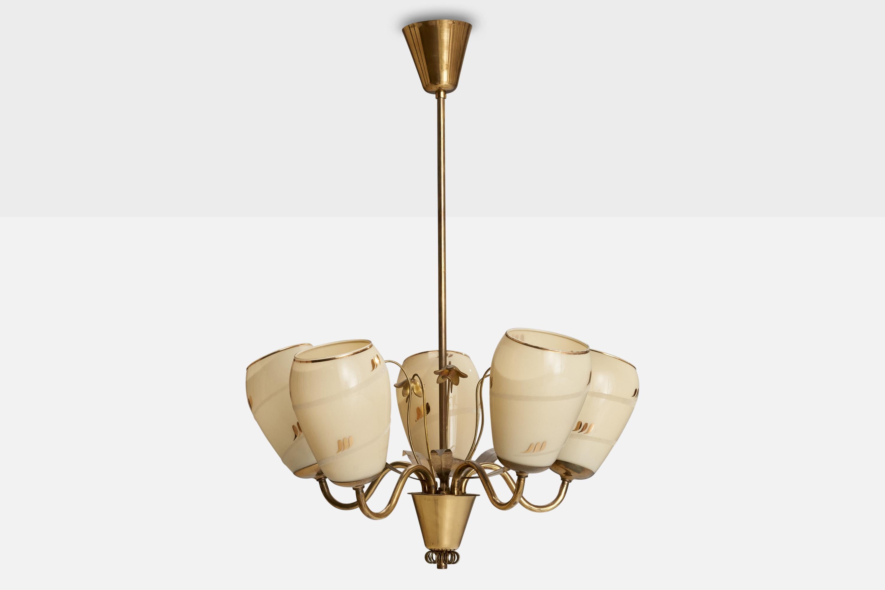 Finnischer Designer, Kronleuchter, Messing, Glas, Finnland, 1940er Jahre (Skandinavische Moderne) im Angebot