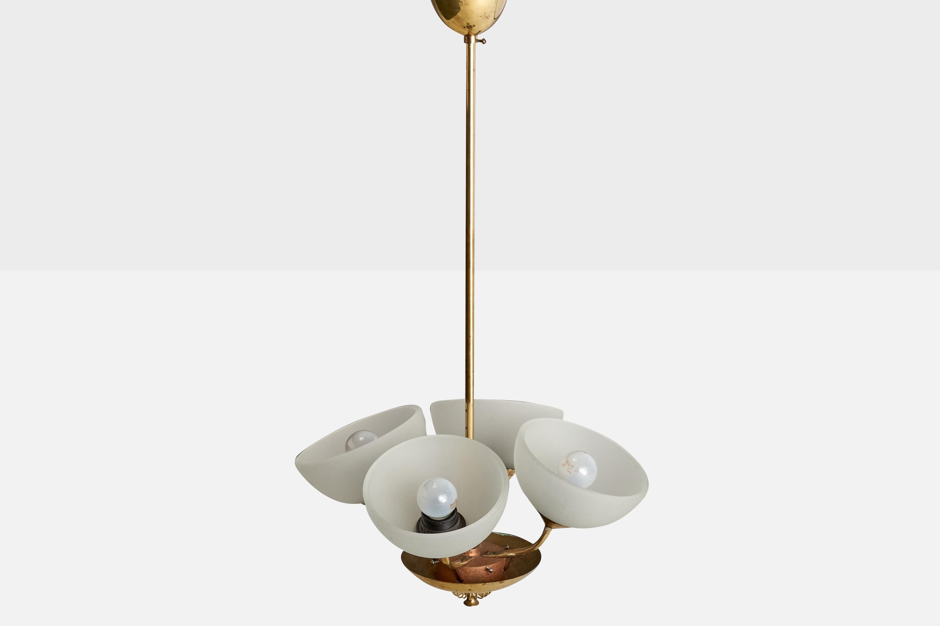 Finlandese Designer finlandese, lampadario, ottone, vetro, Finlandia, anni '40 in vendita