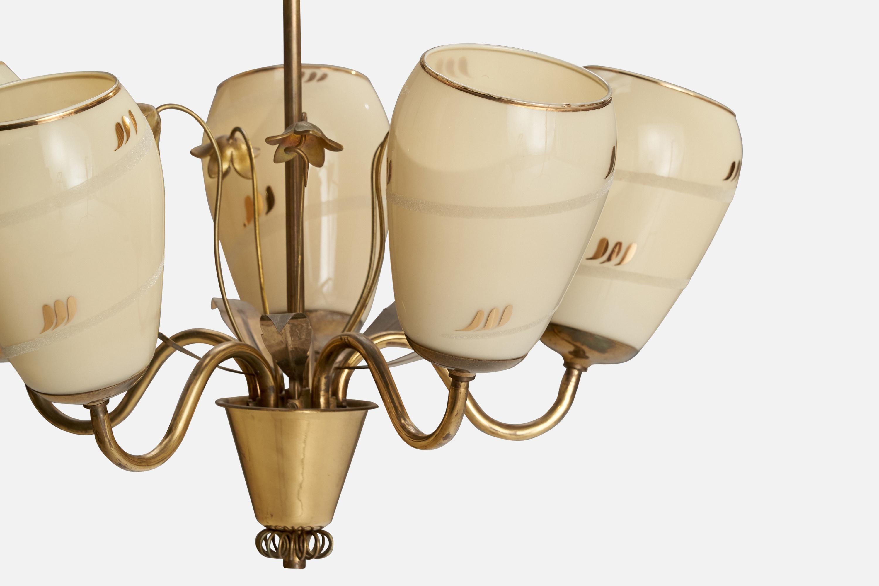 Finnischer Designer, Kronleuchter, Messing, Glas, Finnland, 1940er Jahre (Mitte des 20. Jahrhunderts) im Angebot