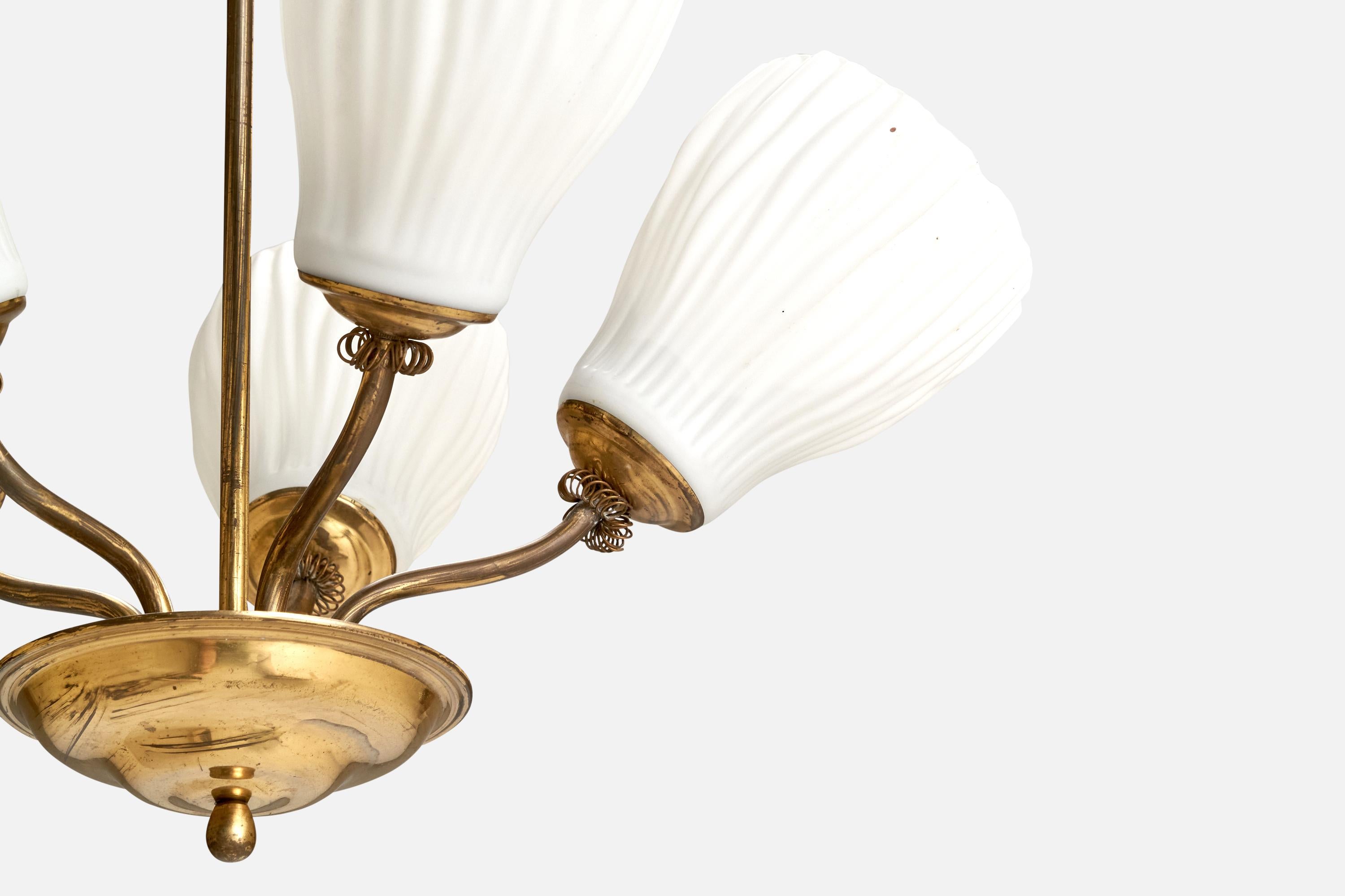Finnish Designer, Chandelier, Brass, Glass, Finland, 1940s For Sale 1