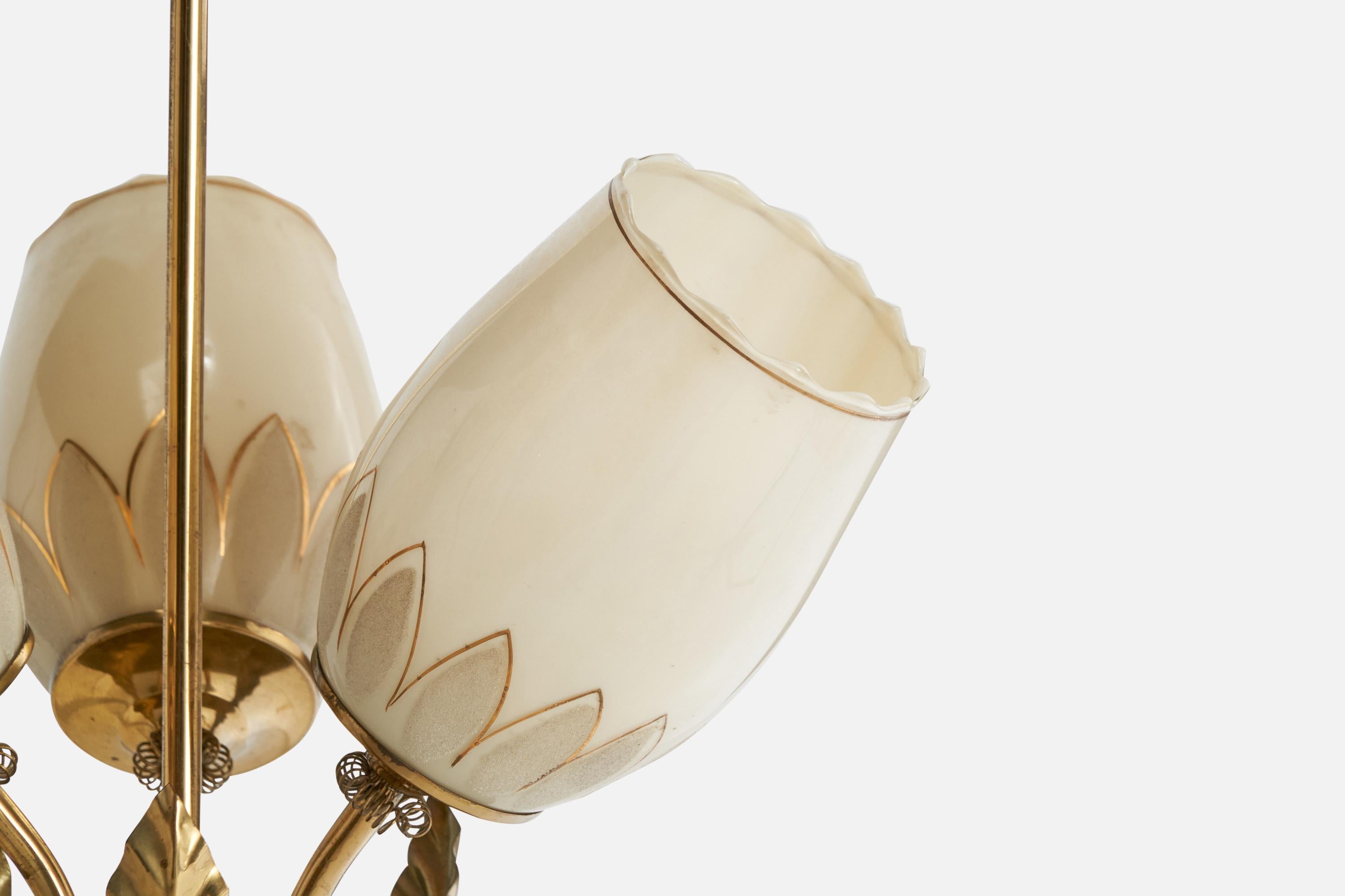 Finnish Designer, Chandelier, Brass, Glass, Finland, 1940s For Sale 1