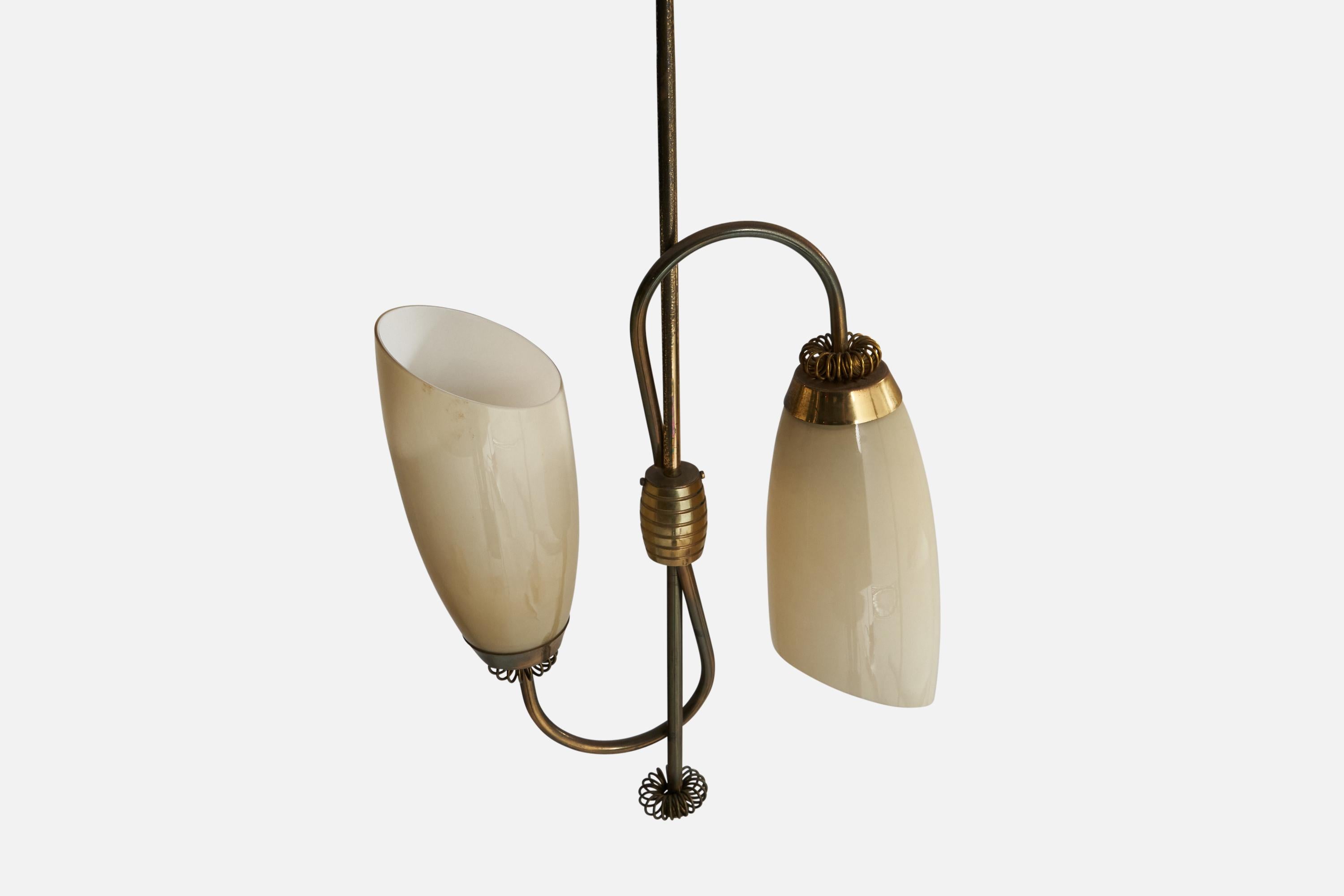 Finnish Designer, Chandelier, Brass, Glass, Finland, 1940s For Sale 2