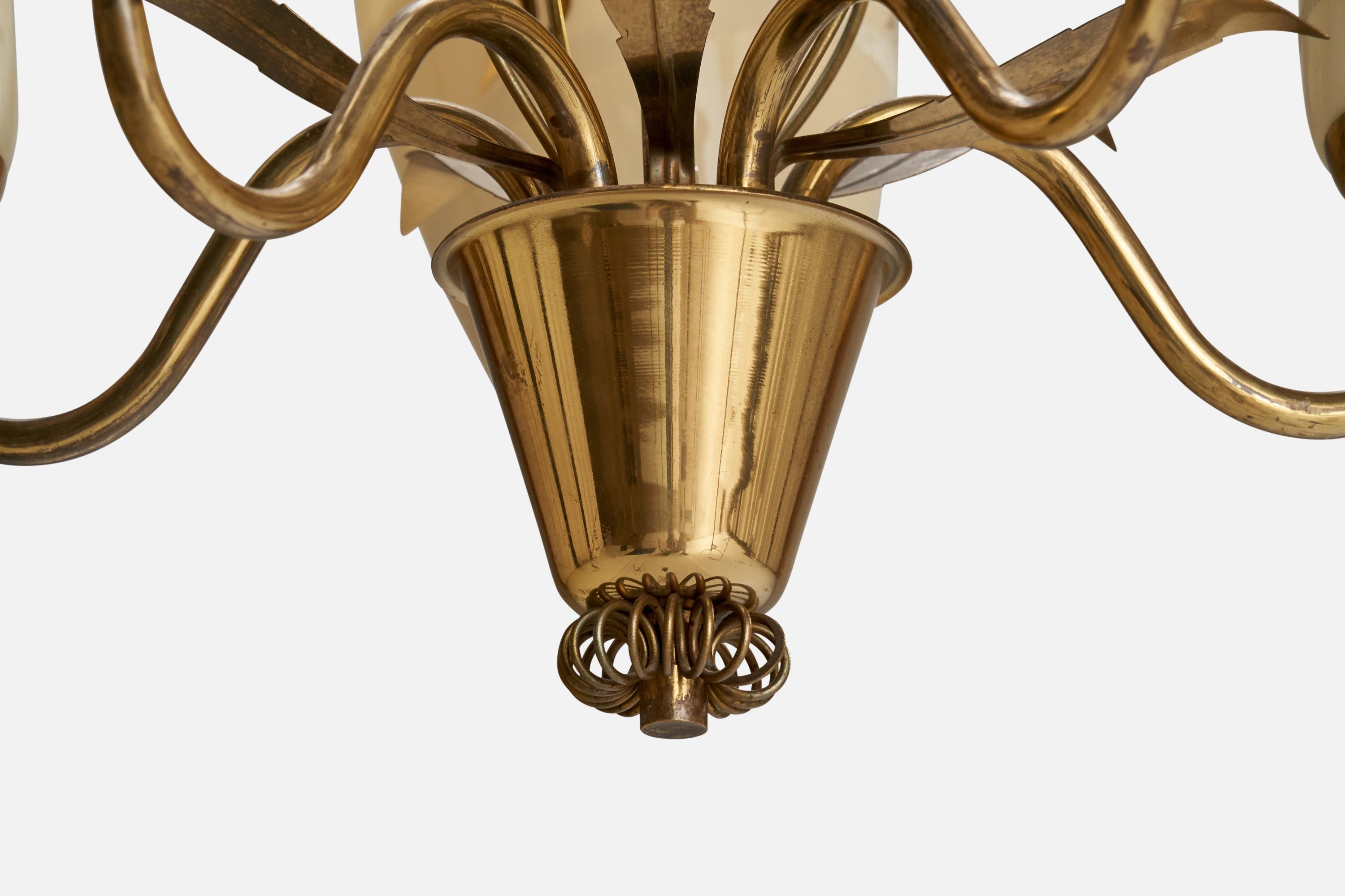 Finnischer Designer, Kronleuchter, Messing, Glas, Finnland, 1940er Jahre im Angebot 2