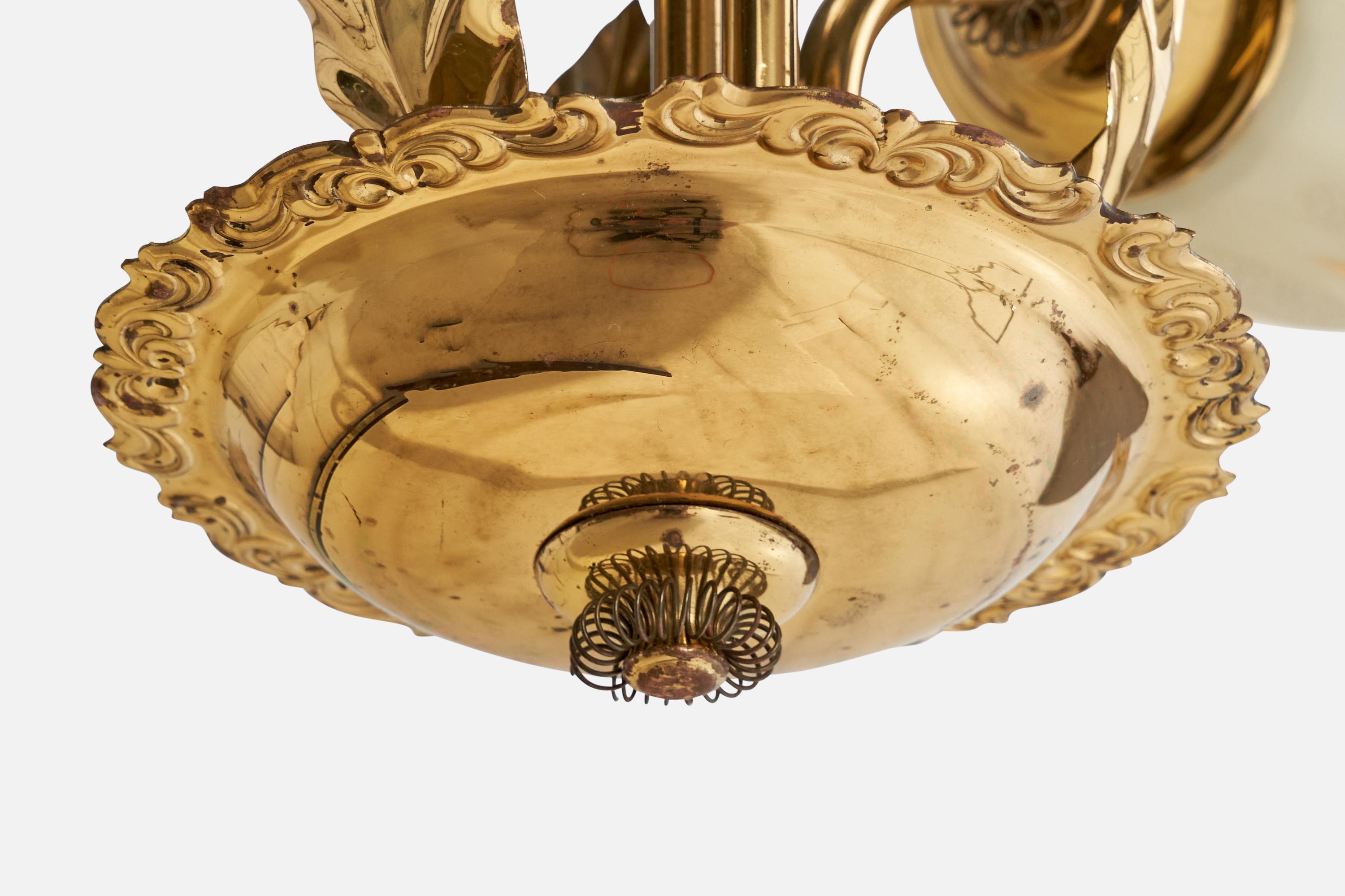 Finnischer Designer, Kronleuchter, Messing, Glas, Finnland, 1940er Jahre im Angebot 2