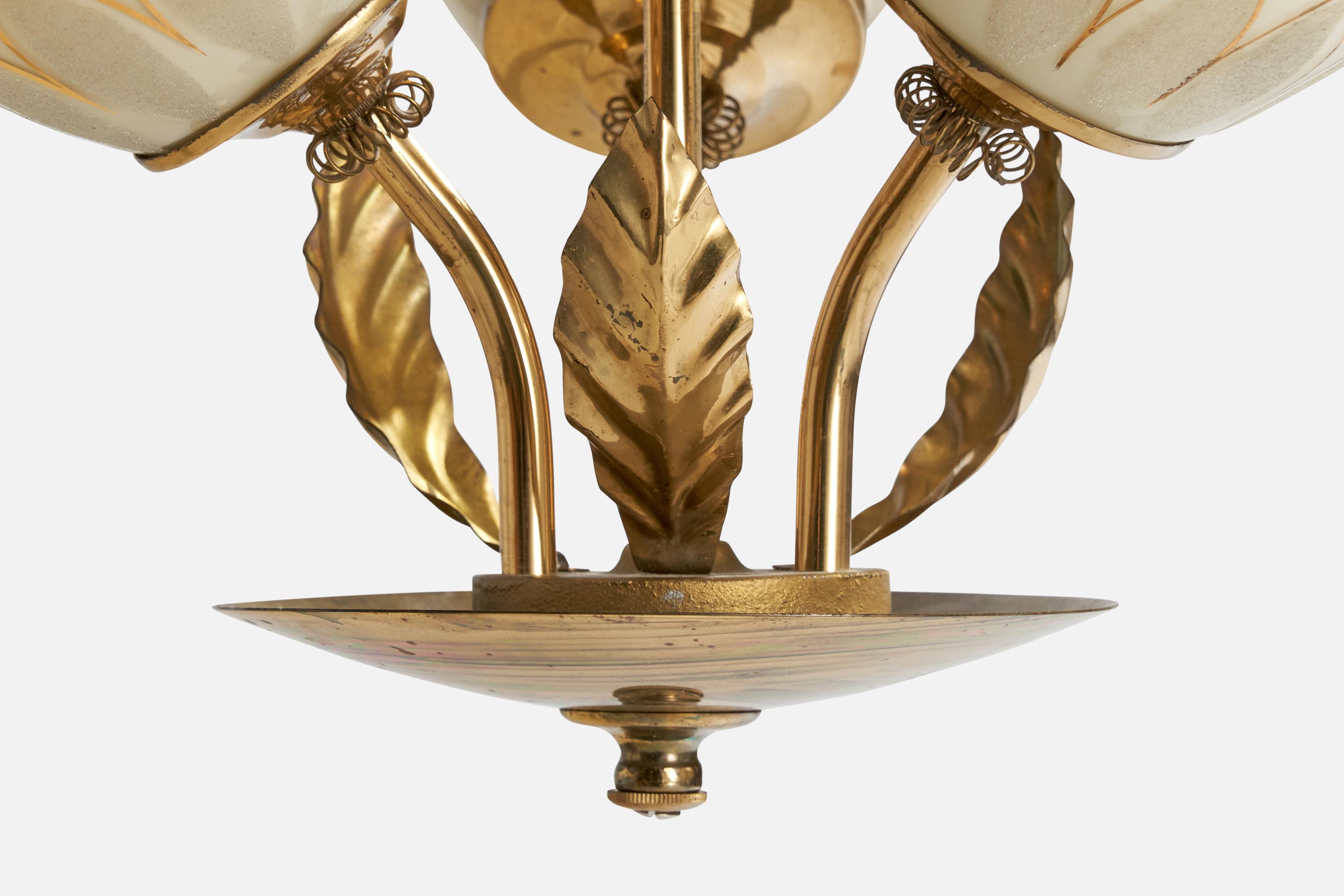 Finnish Designer, Chandelier, Brass, Glass, Finland, 1940s For Sale 2