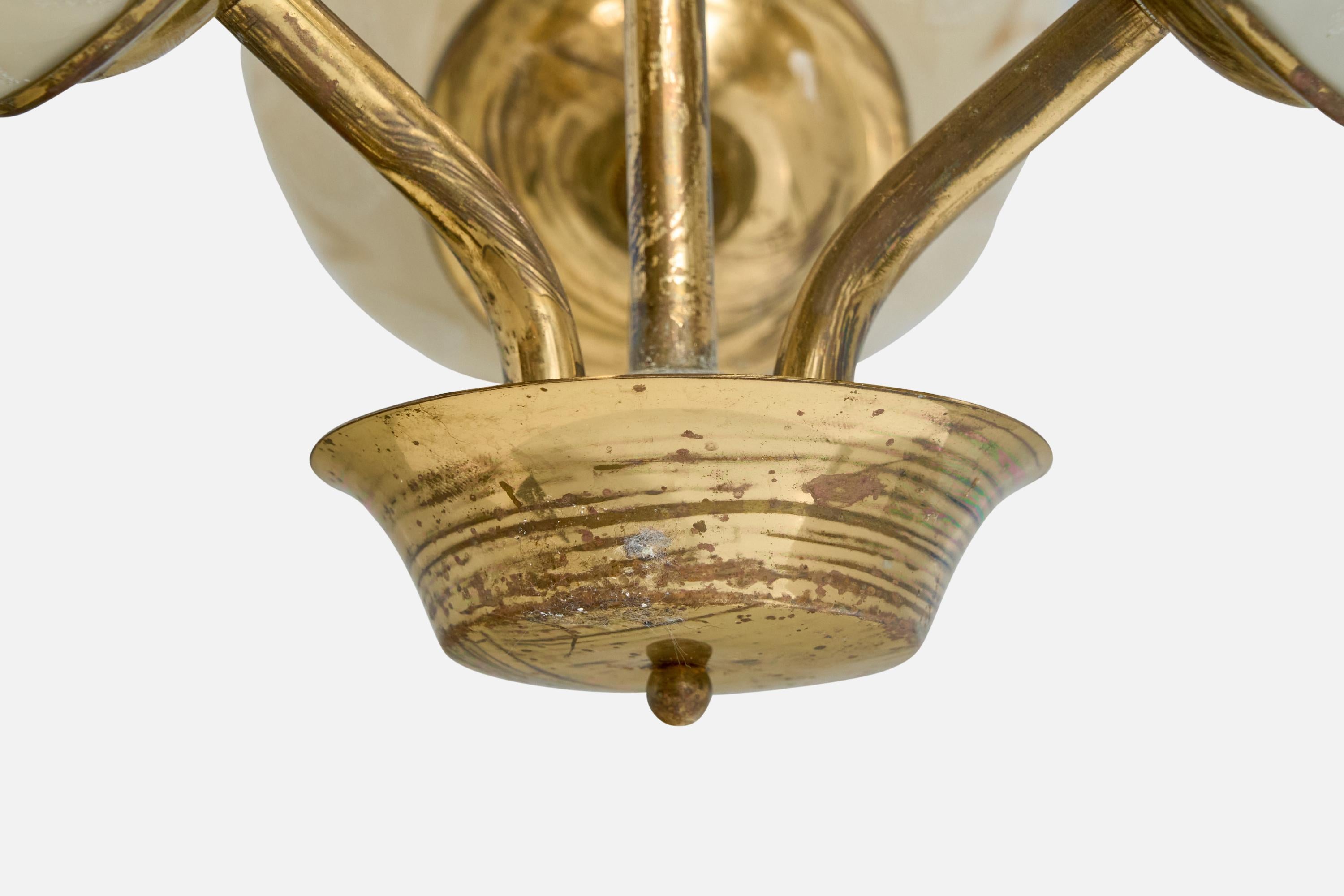 Finnischer Designer, Kronleuchter, Messing, Glas, Finnland, 1940er Jahre im Angebot 2