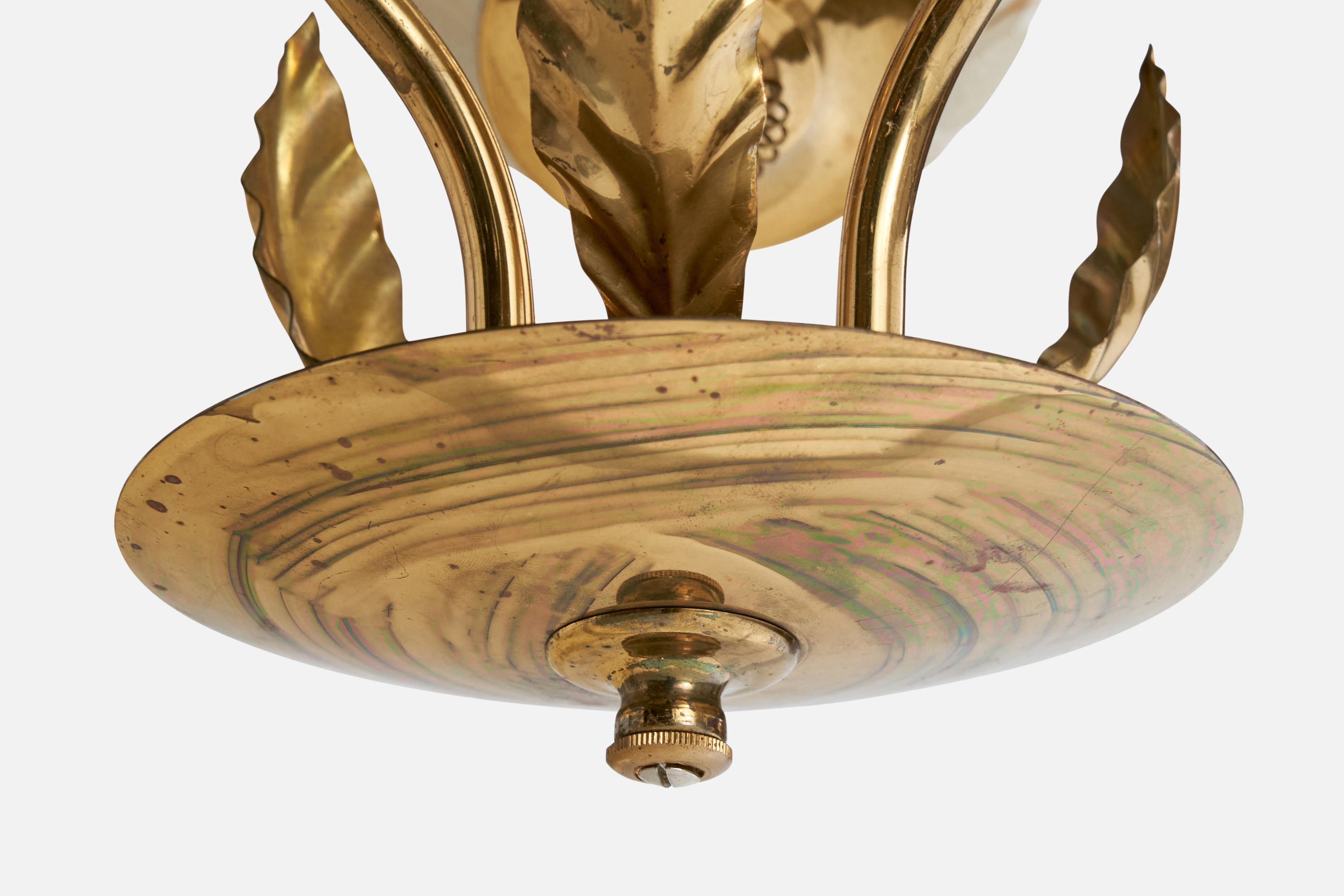 Finnish Designer, Chandelier, Brass, Glass, Finland, 1940s For Sale 3
