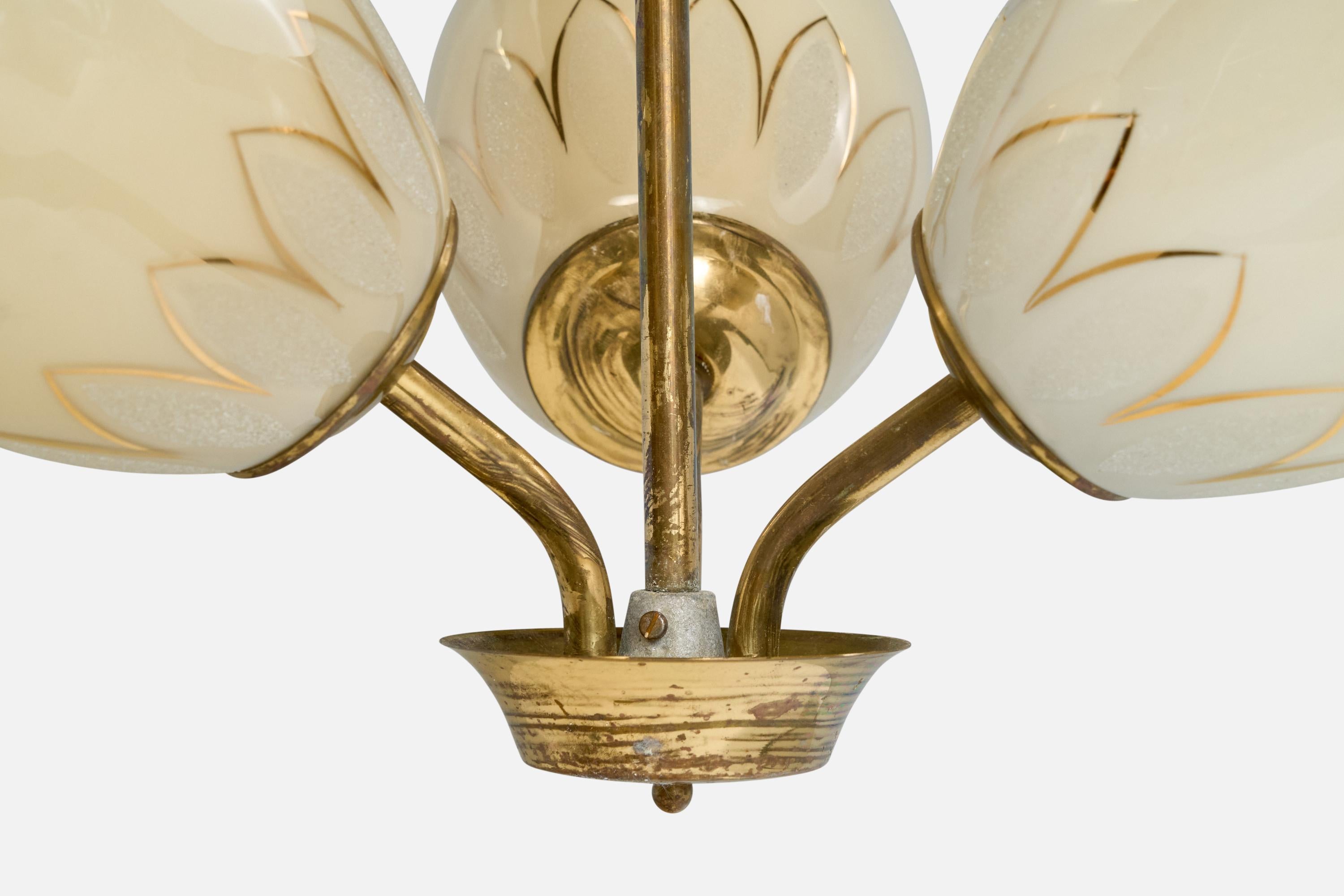 Finnischer Designer, Kronleuchter, Messing, Glas, Finnland, 1940er Jahre im Angebot 3
