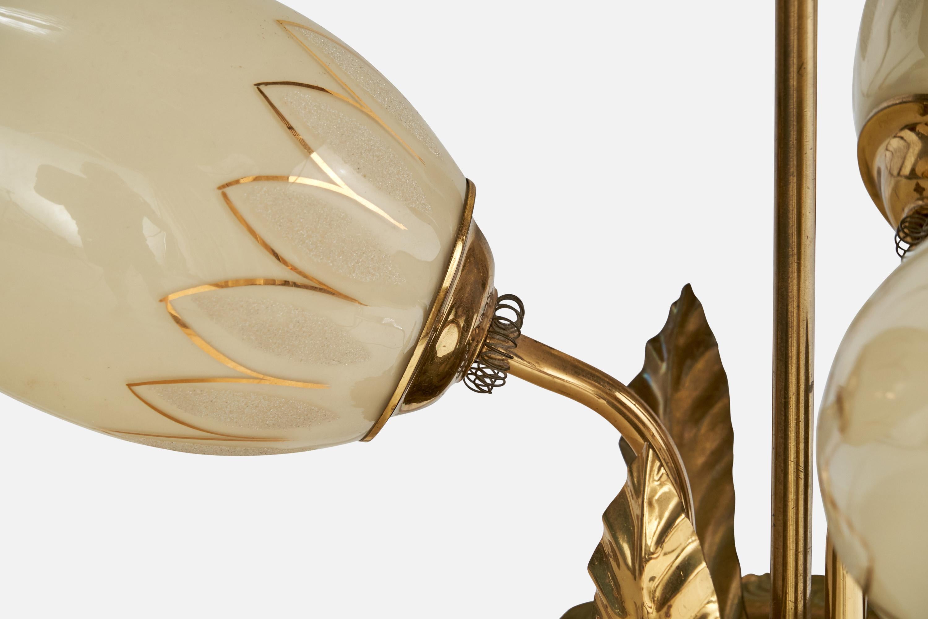Finnischer Designer, Kronleuchter, Messing, Glas, Finnland, 1940er Jahre im Angebot 4