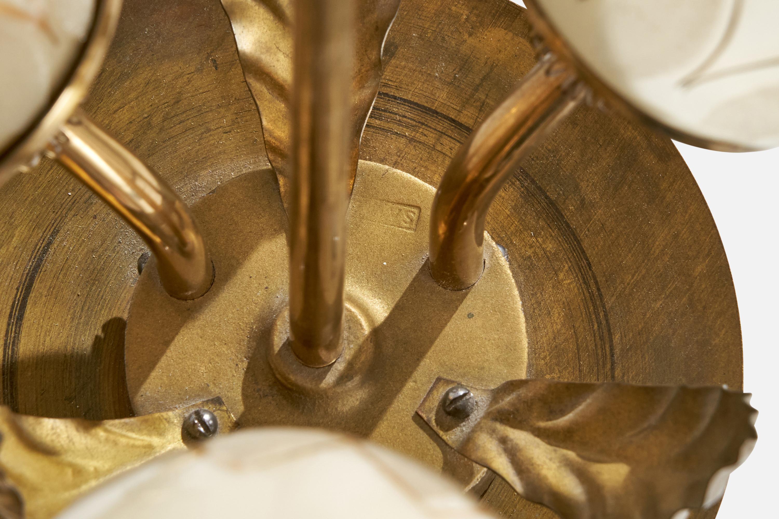 Finnish Designer, Chandelier, Brass, Glass, Finland, 1940s For Sale 4