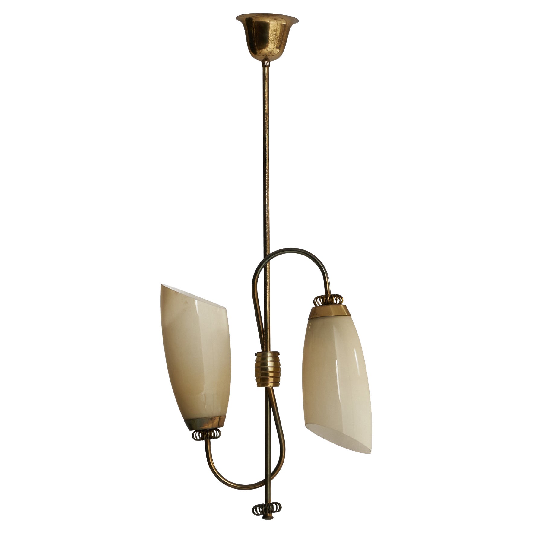 Designer finlandese, lampadario, ottone, vetro, Finlandia, anni '40
