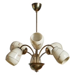Finnischer Designer, Kronleuchter, Messing, Glas, Finnland, 1940er Jahre