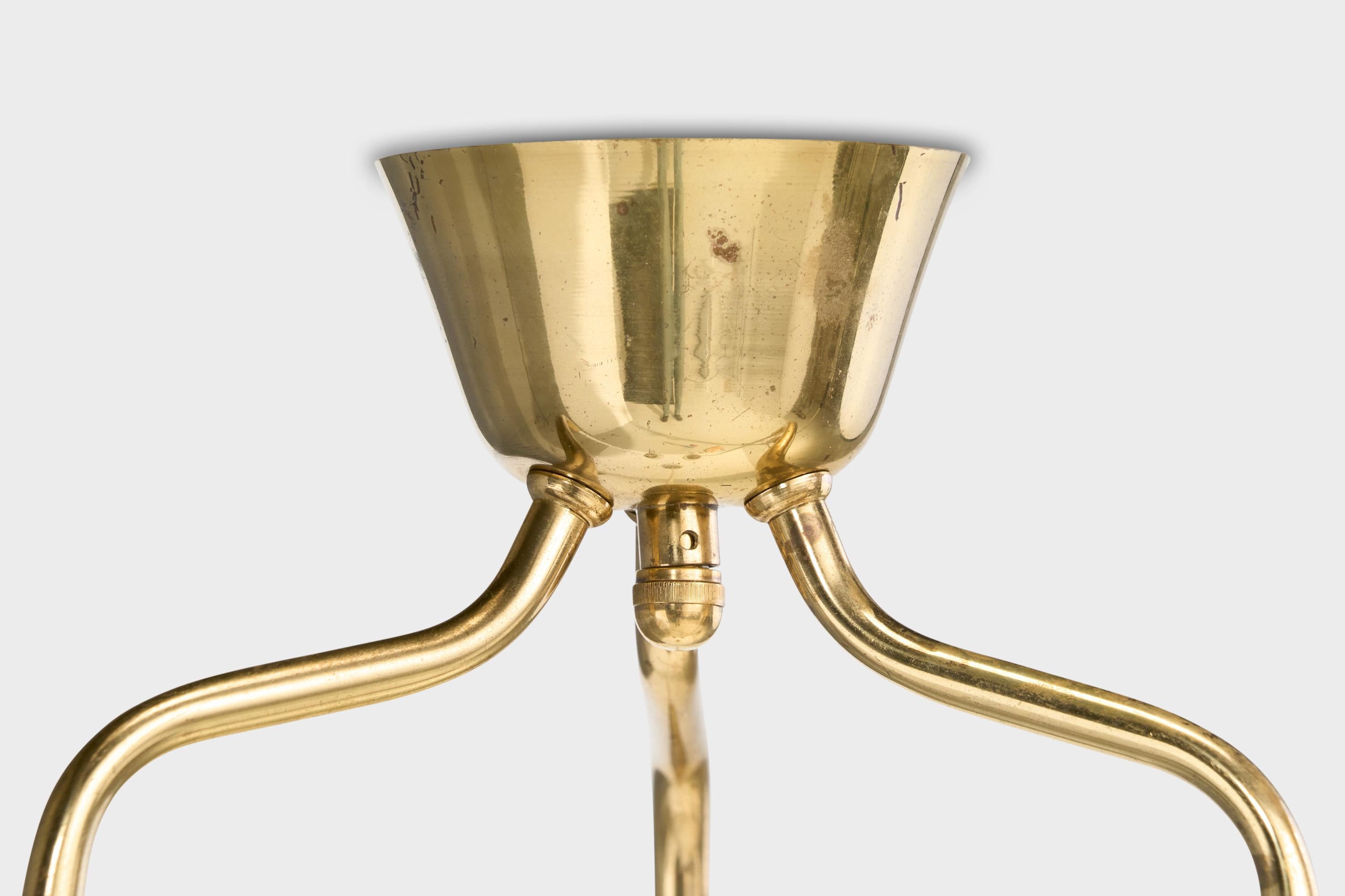 Finnischer Designer, Kronleuchter, Messing, Glas, Finnland, 1950er Jahre im Angebot 6