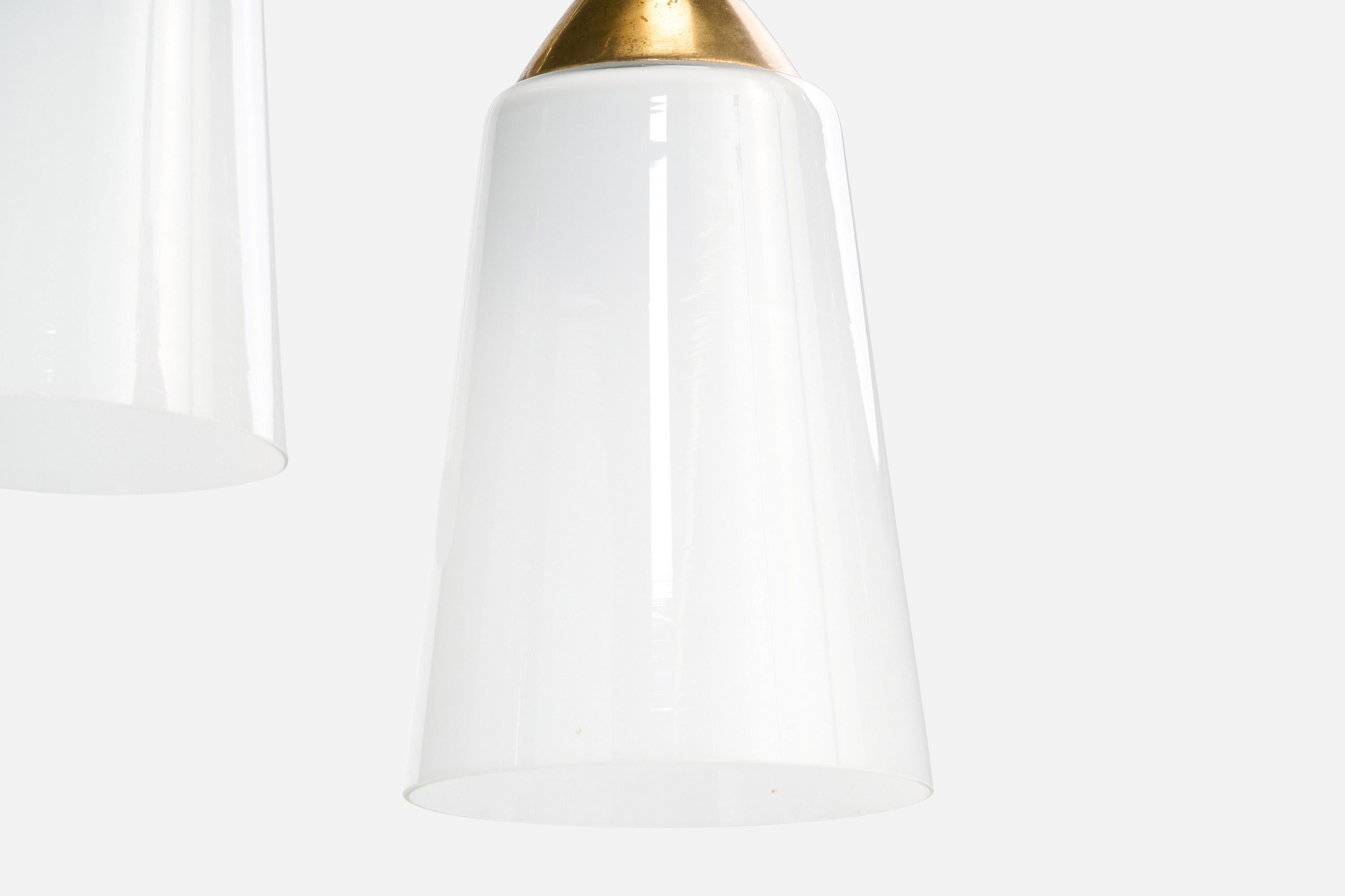 Finnischer Designer, Kronleuchter, Messing, Glas, Finnland, 1950er Jahre im Angebot 2