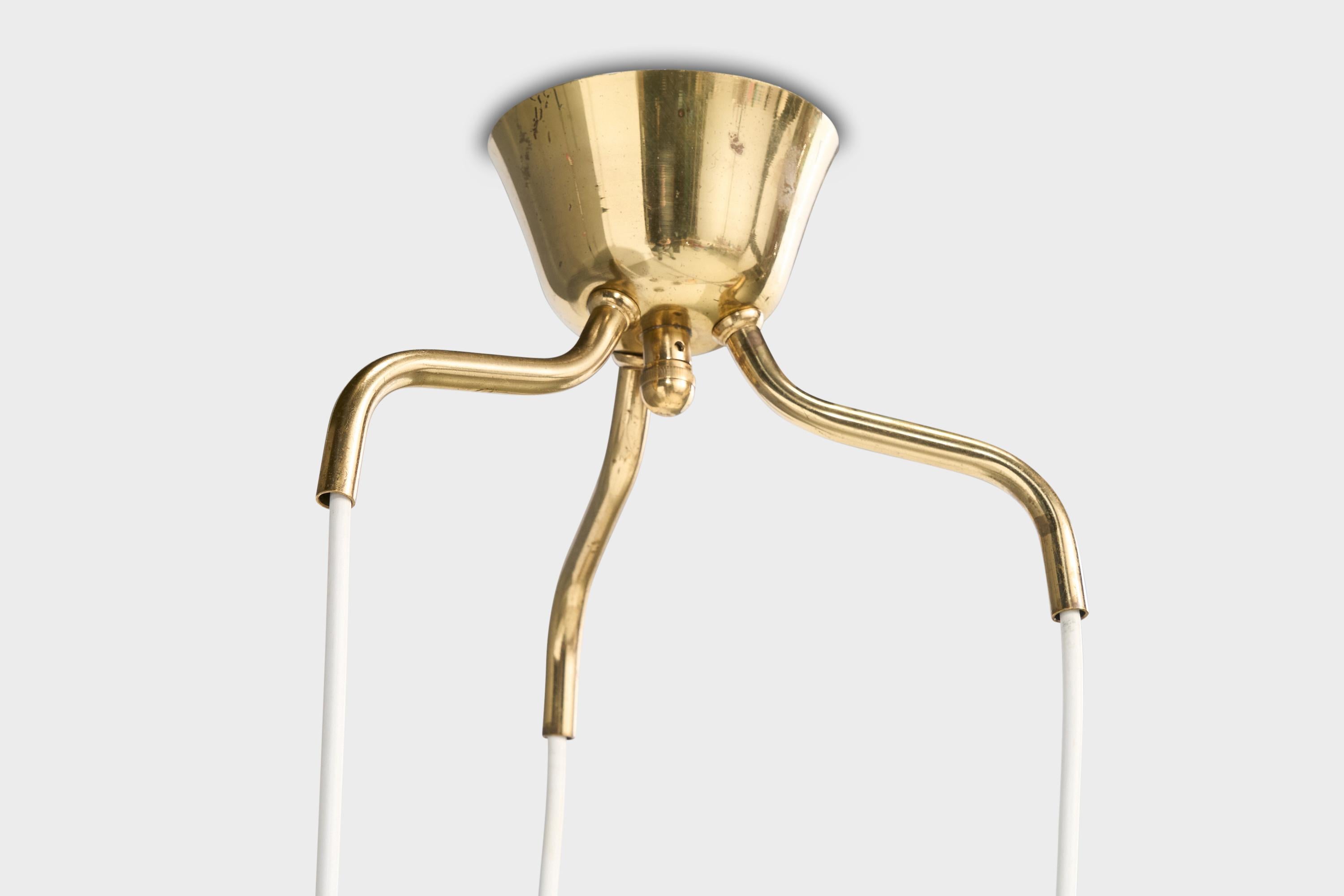 Finnischer Designer, Kronleuchter, Messing, Glas, Finnland, 1950er Jahre im Angebot 3