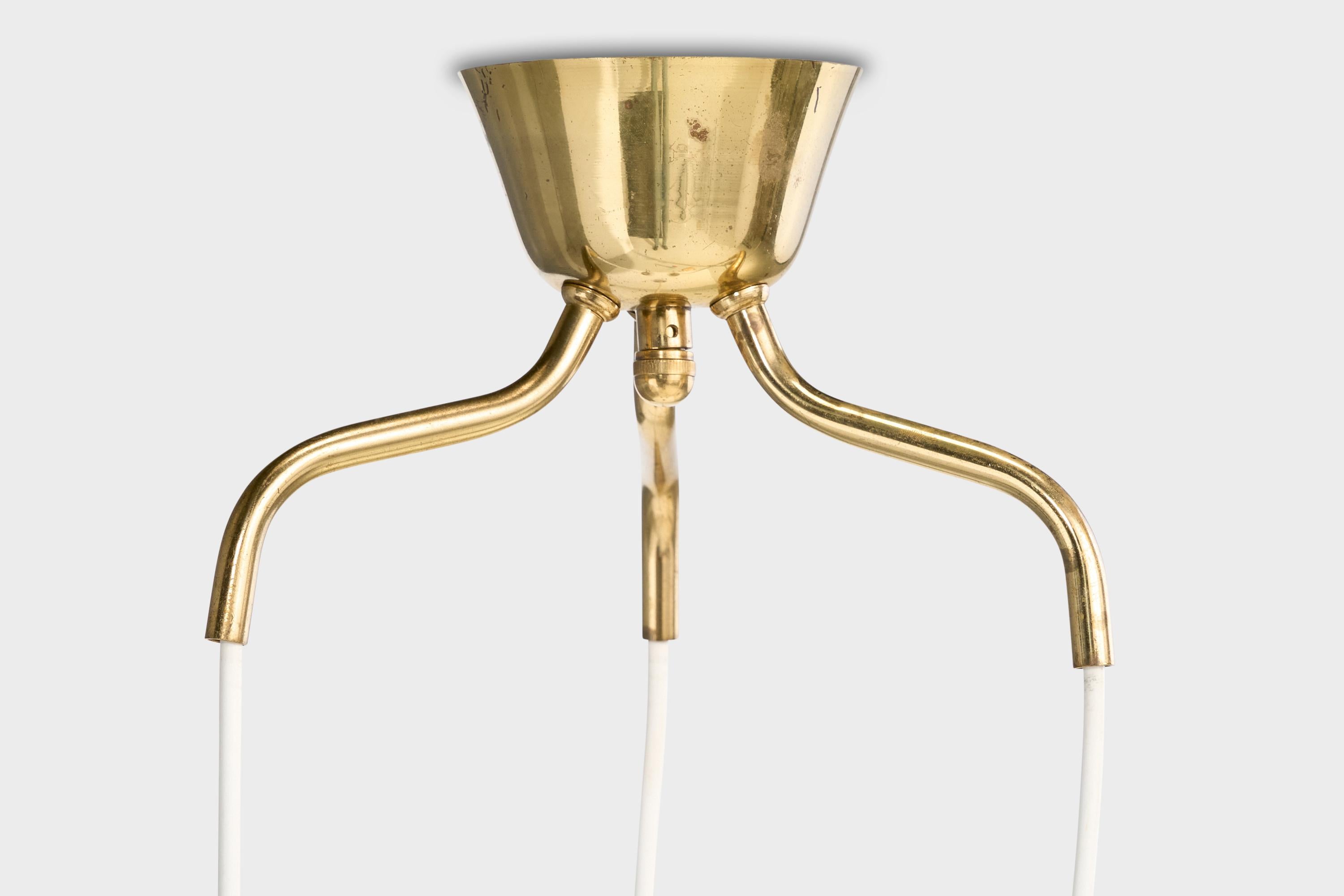 Finnischer Designer, Kronleuchter, Messing, Glas, Finnland, 1950er Jahre im Angebot 4
