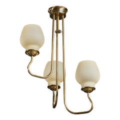 Finnish Designer, Chandelier, Brass, Glass, Finland, 1950s