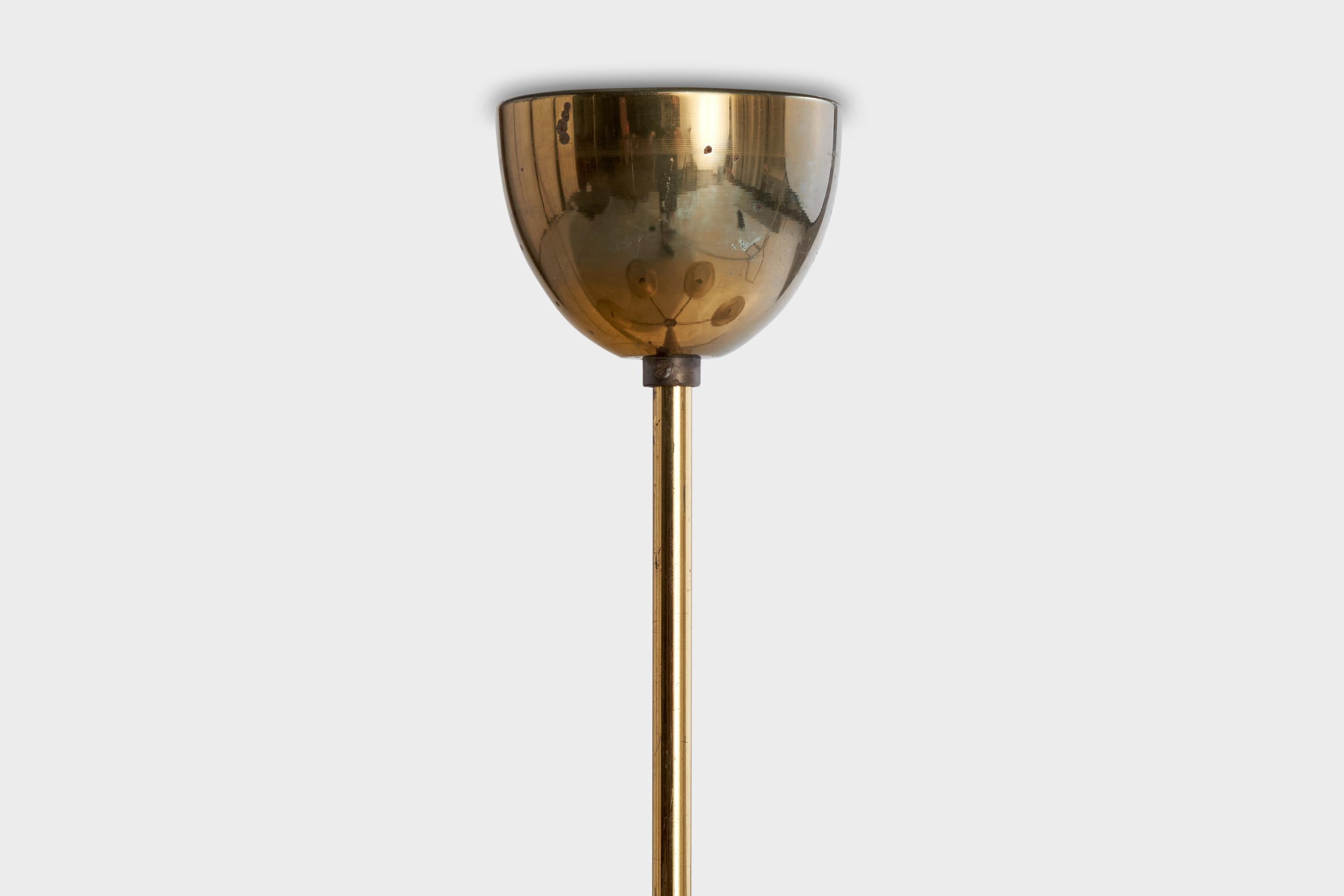 Finnish Designer, Chandelier, Brass, Glass, Teak, Finland, 1950s For Sale 5