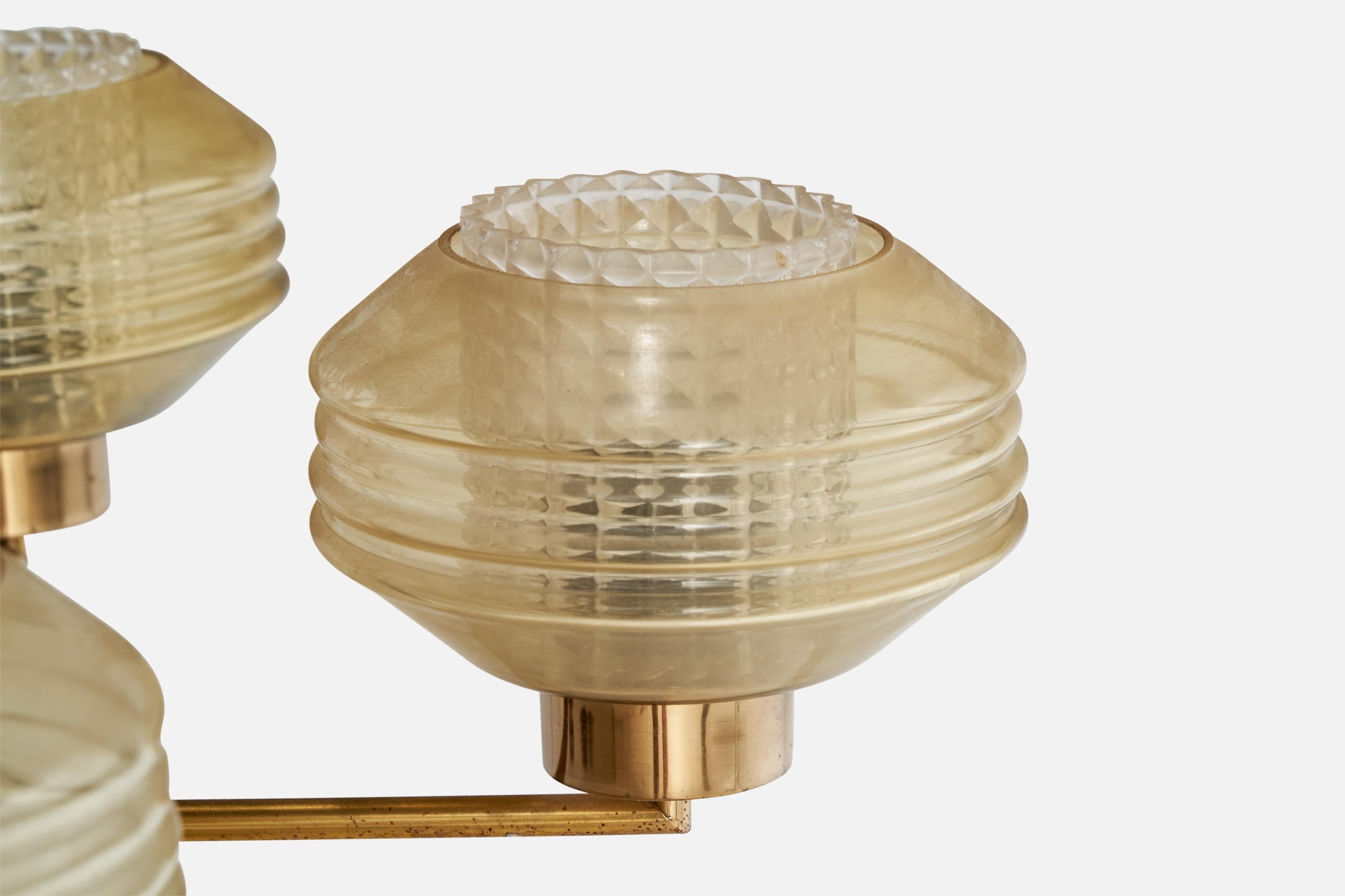 Finnish Designer, Chandelier, Brass, Glass, Teak, Finland, 1950s For Sale 3