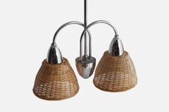 Finnish Designer, Chandelier, Chrome, Rattan, Finland, 1940s