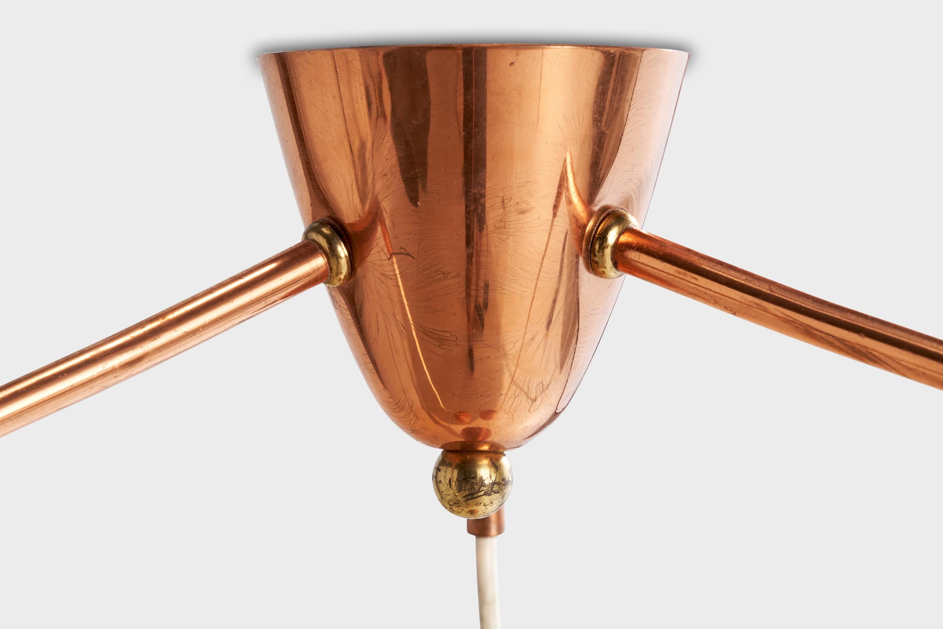 Designer finlandese, lampadario, rame, Finlandia, anni '50 in vendita 2