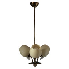 Finnish Designer, Chandelier Light, Brass, Glass, Finland, 1940s