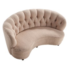 Finnish Designer, Curved Sofa, Birch, Fabric, Finland, 1940s