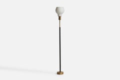 Finnish Designer, Floor Lamp, Brass, Leather, Glass, Finland, 1950s
