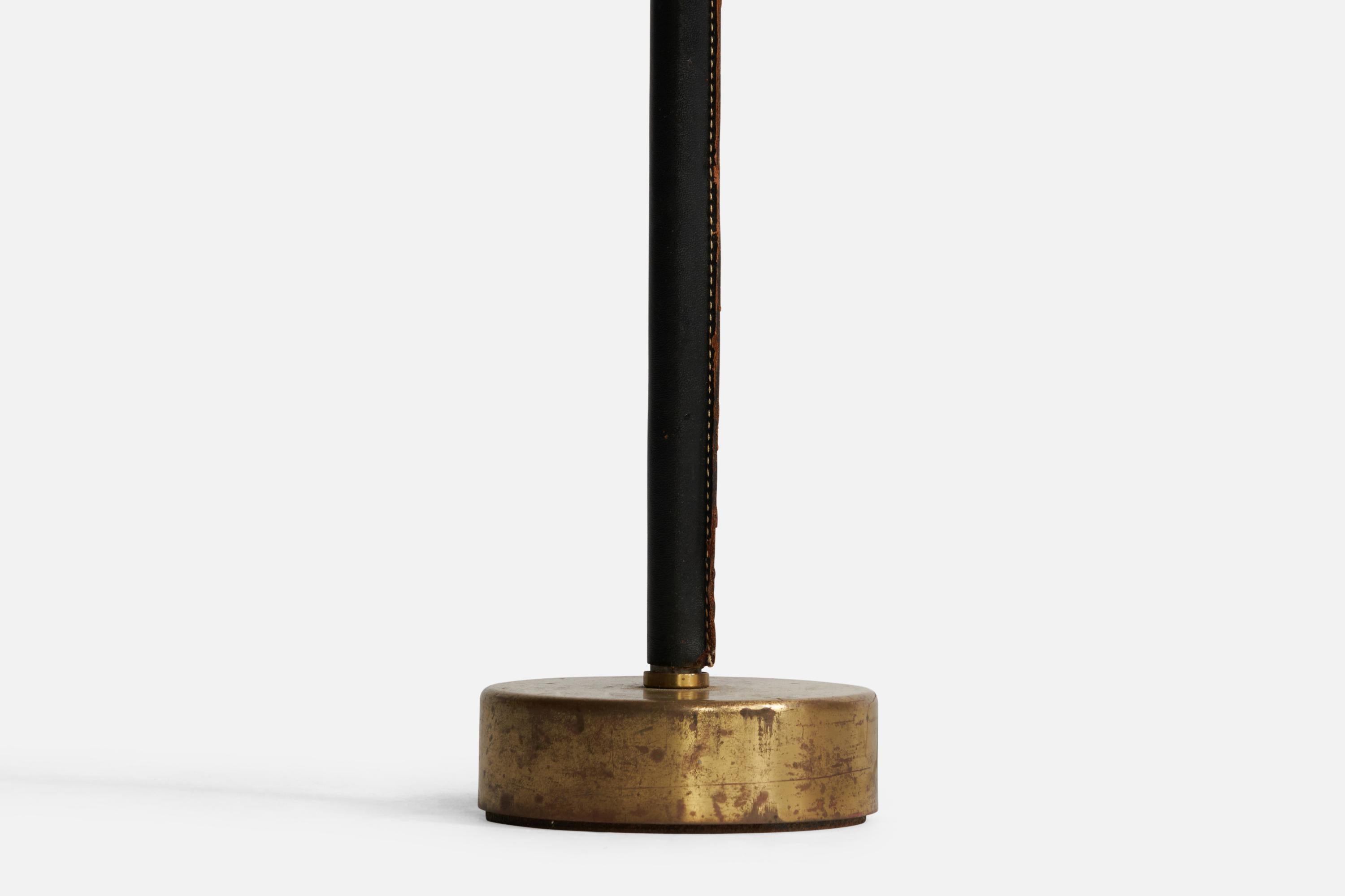 Mid-20th Century Finnish Designer, Floor Lamp, Brass, Leather, Glass, Finland, 1950s For Sale