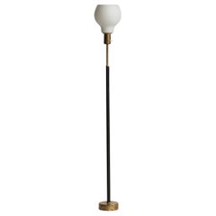 Finnish Designer, Floor Lamp, Brass, Leather, Glass, Finland, 1950s