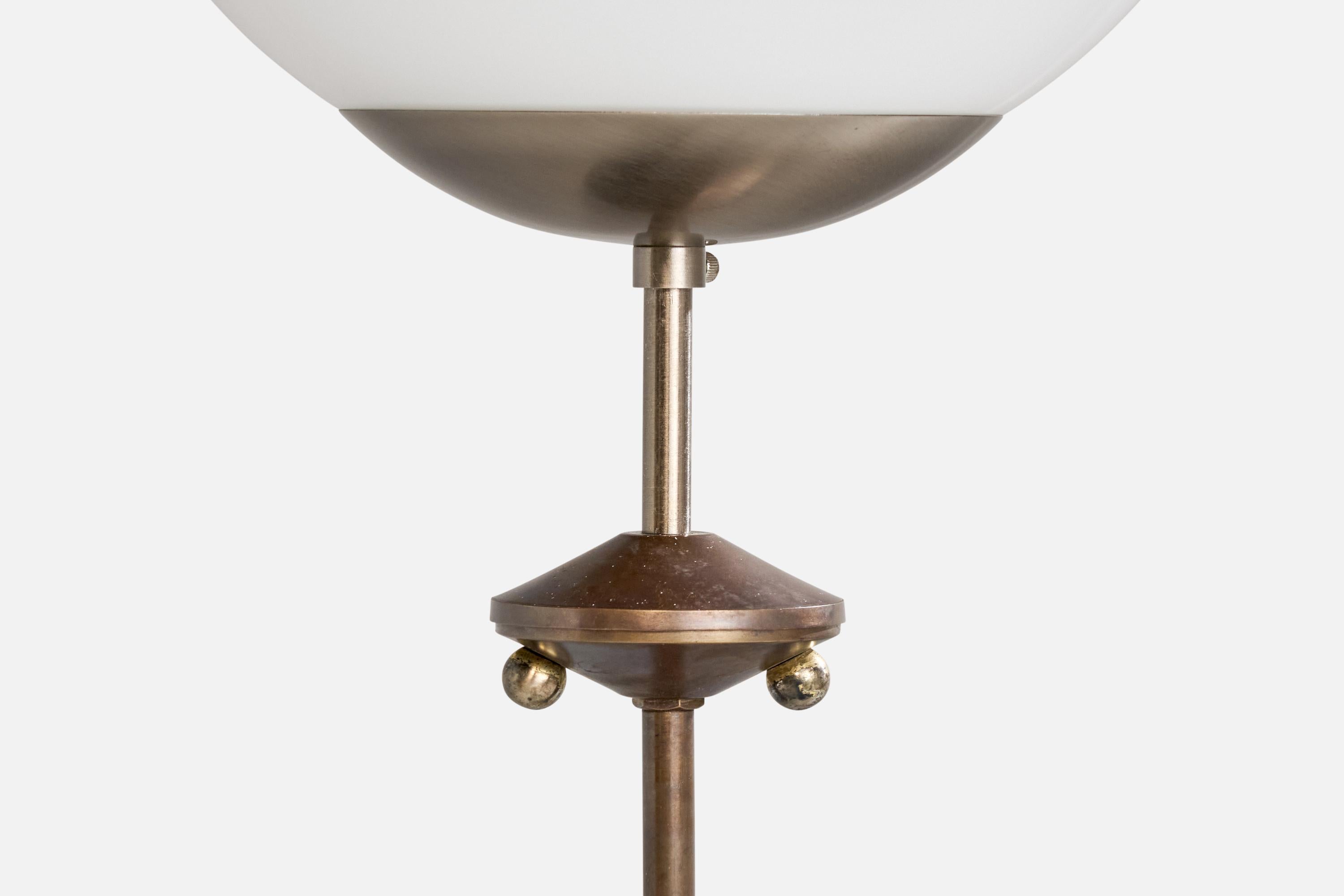 Late 20th Century Finnish Designer, Floor Lamp, Brass, Metal, Glass, Finland, 1970s For Sale