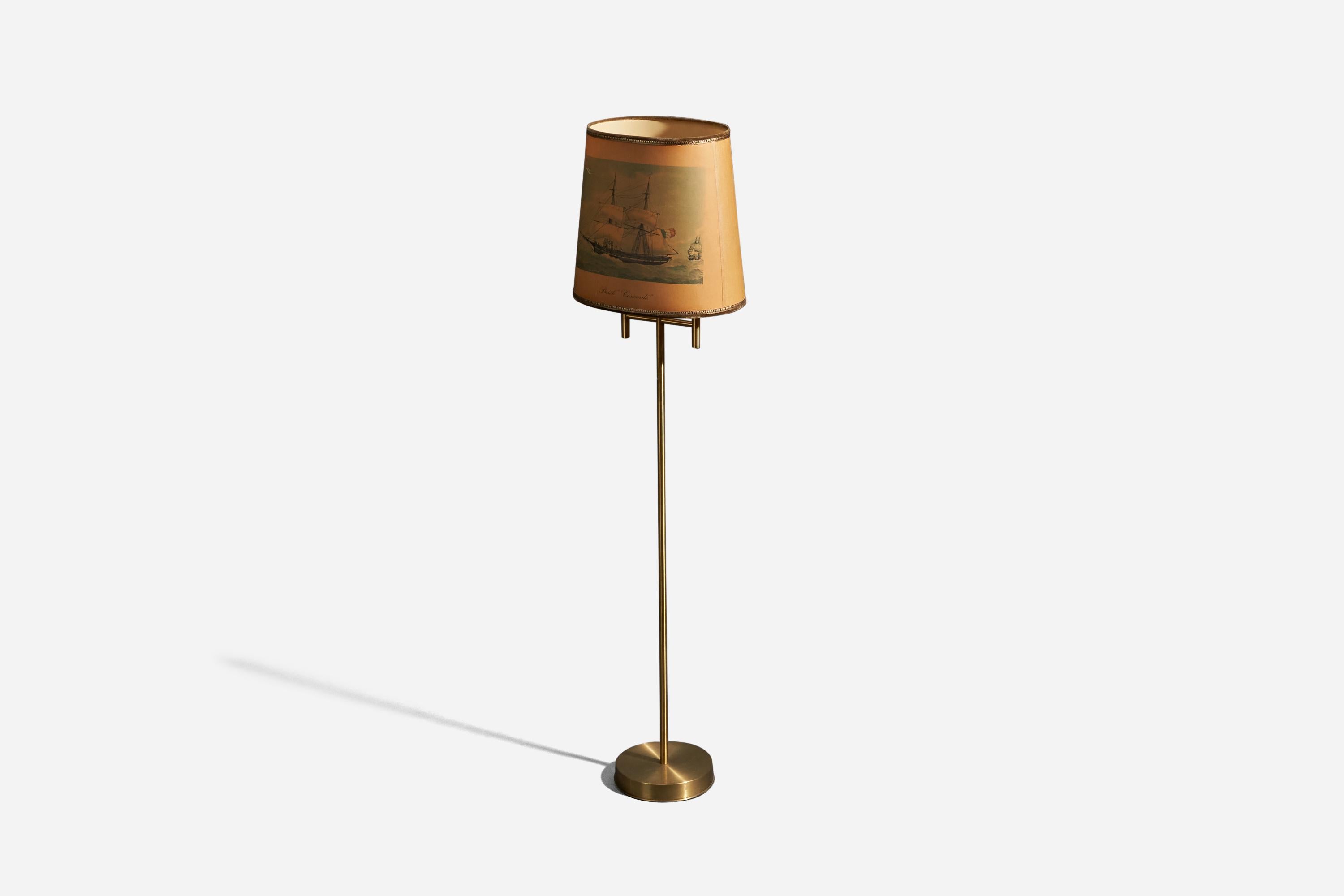 Scandinavian Modern Finnish Designer, Floor Lamp, Brass, Paper, Finland, 1960s For Sale