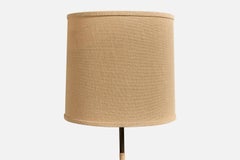 Finnish Designer, Floor Lamp, Brass, Rattan, Fabric, Finland, 1950s