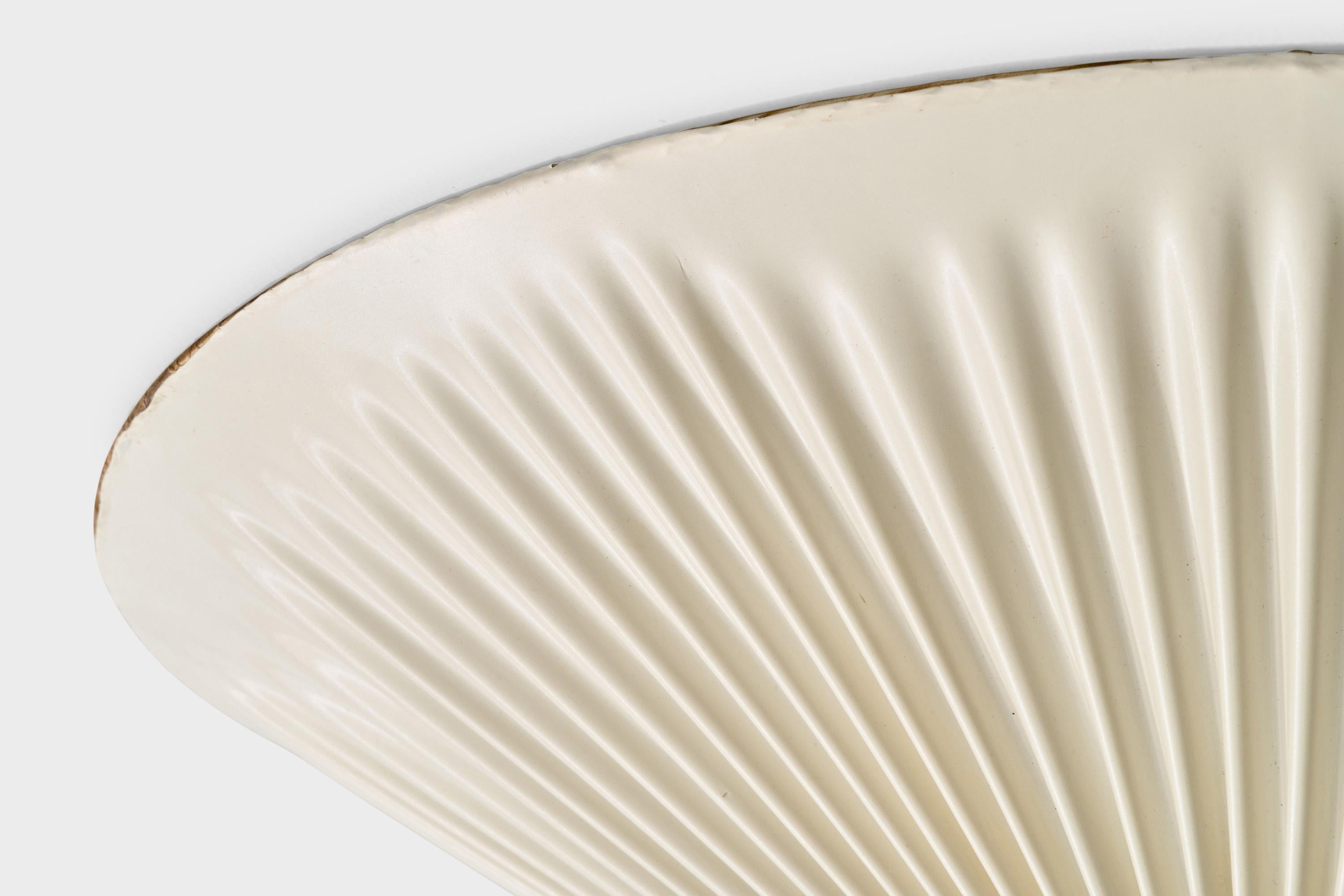 Mid-20th Century Finnish Designer, Flush Mount, Brass, Fabric, Finland, 1950s